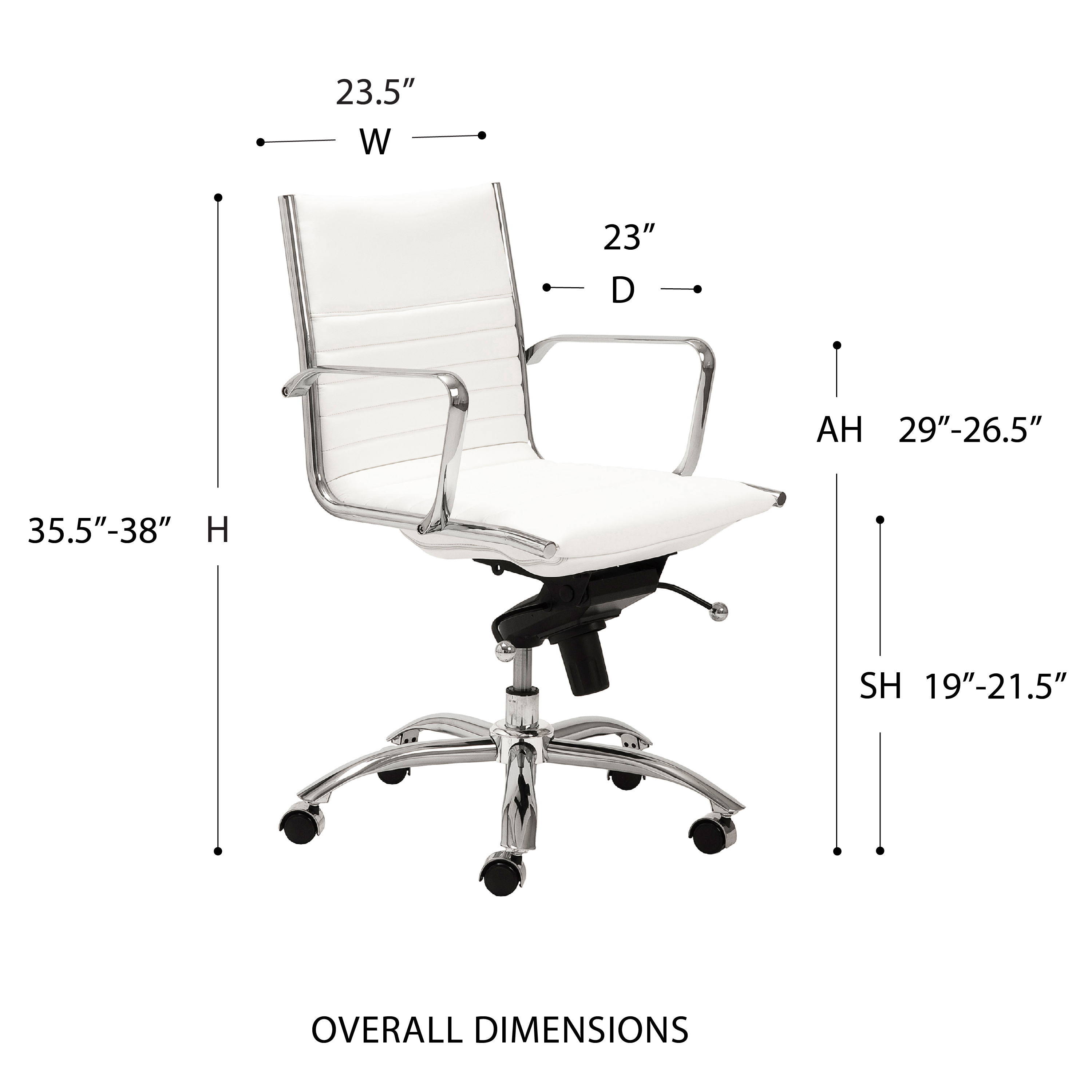 ES506 Low-Back Chair in White with Chromed Steel Base (Explanation)