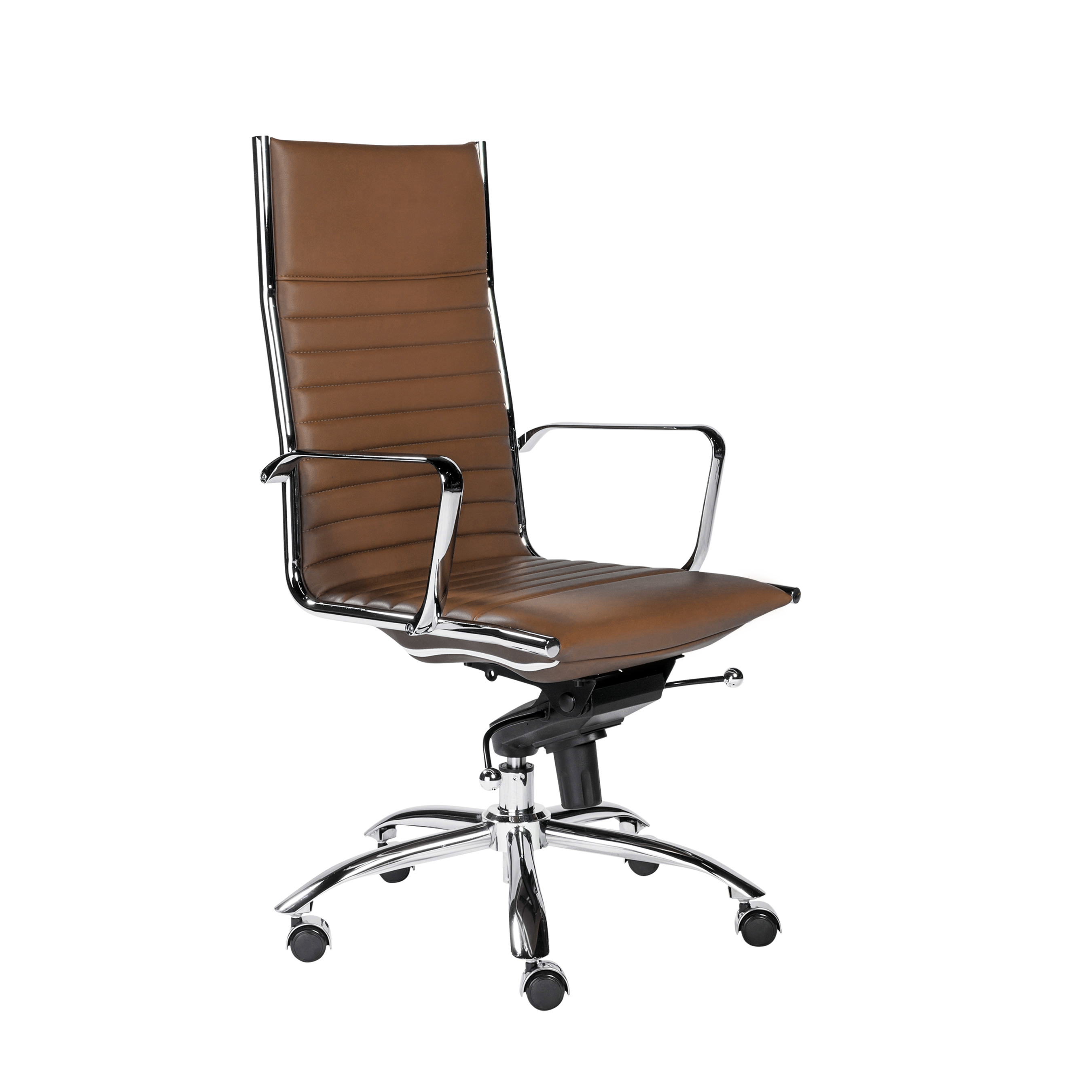ES506 High-Back Chair in Dark Caramel with Chromed Steel Base