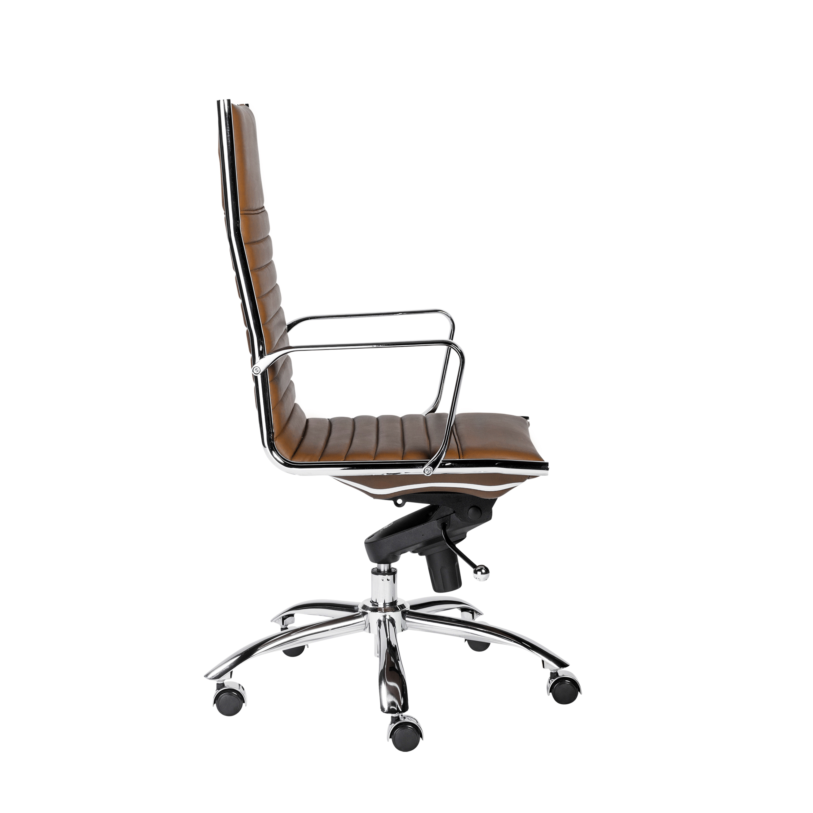 ES506 High-Back Chair in Dark Caramel with Chromed Steel Base