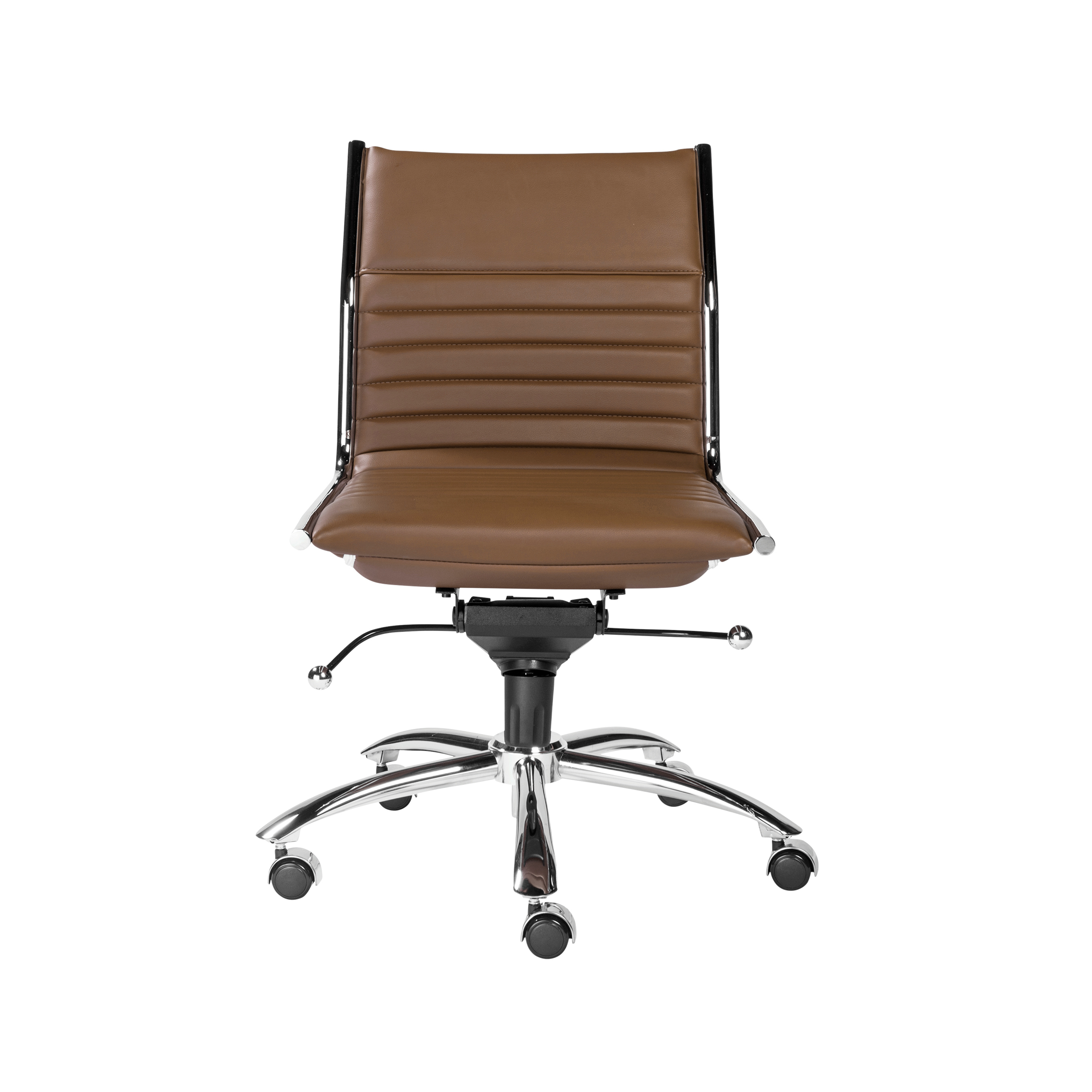 ES506 Armless Chair in Dark Caramel with Chromed Steel Base