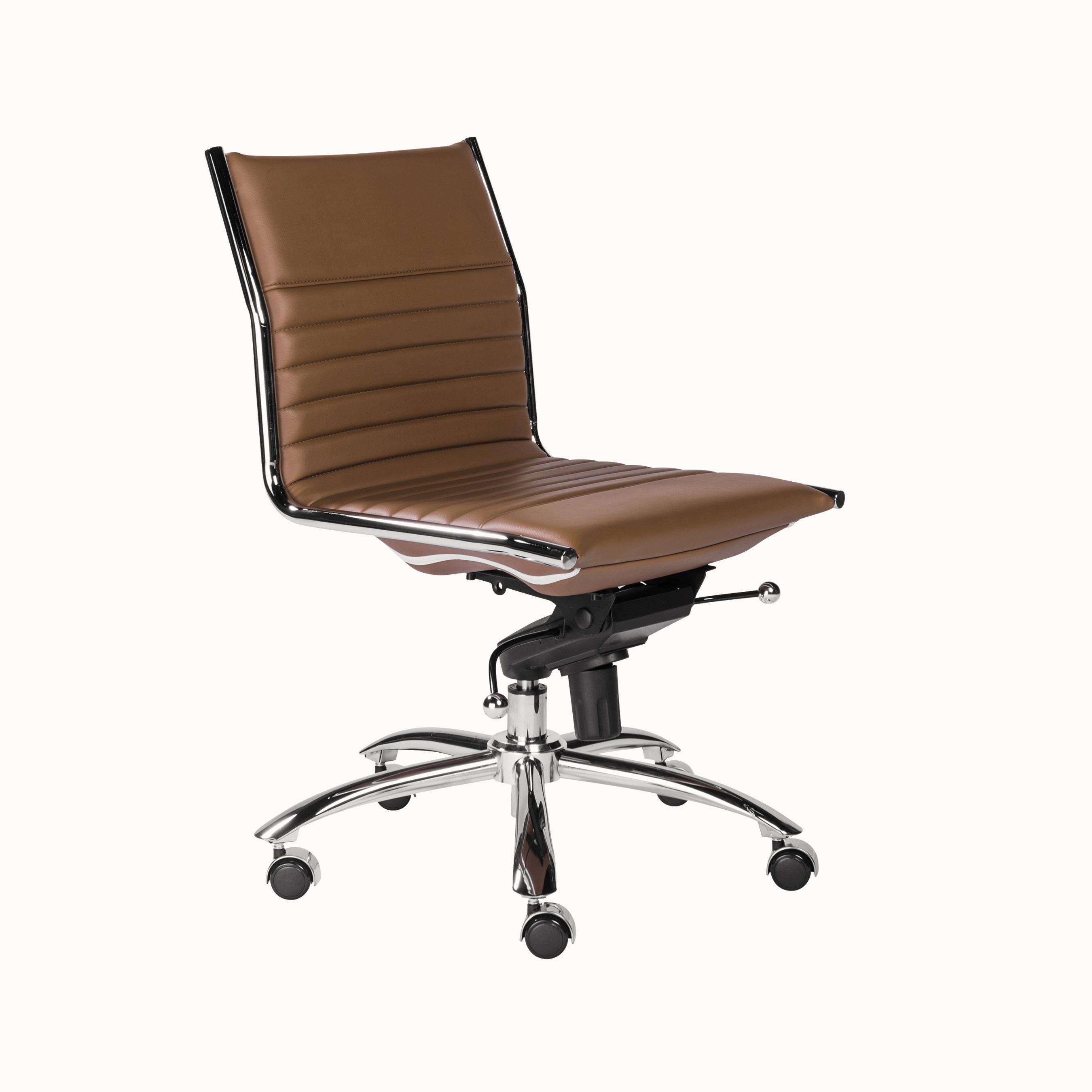 ES506 Armless Chair in Dark Caramel with Chromed Steel Base