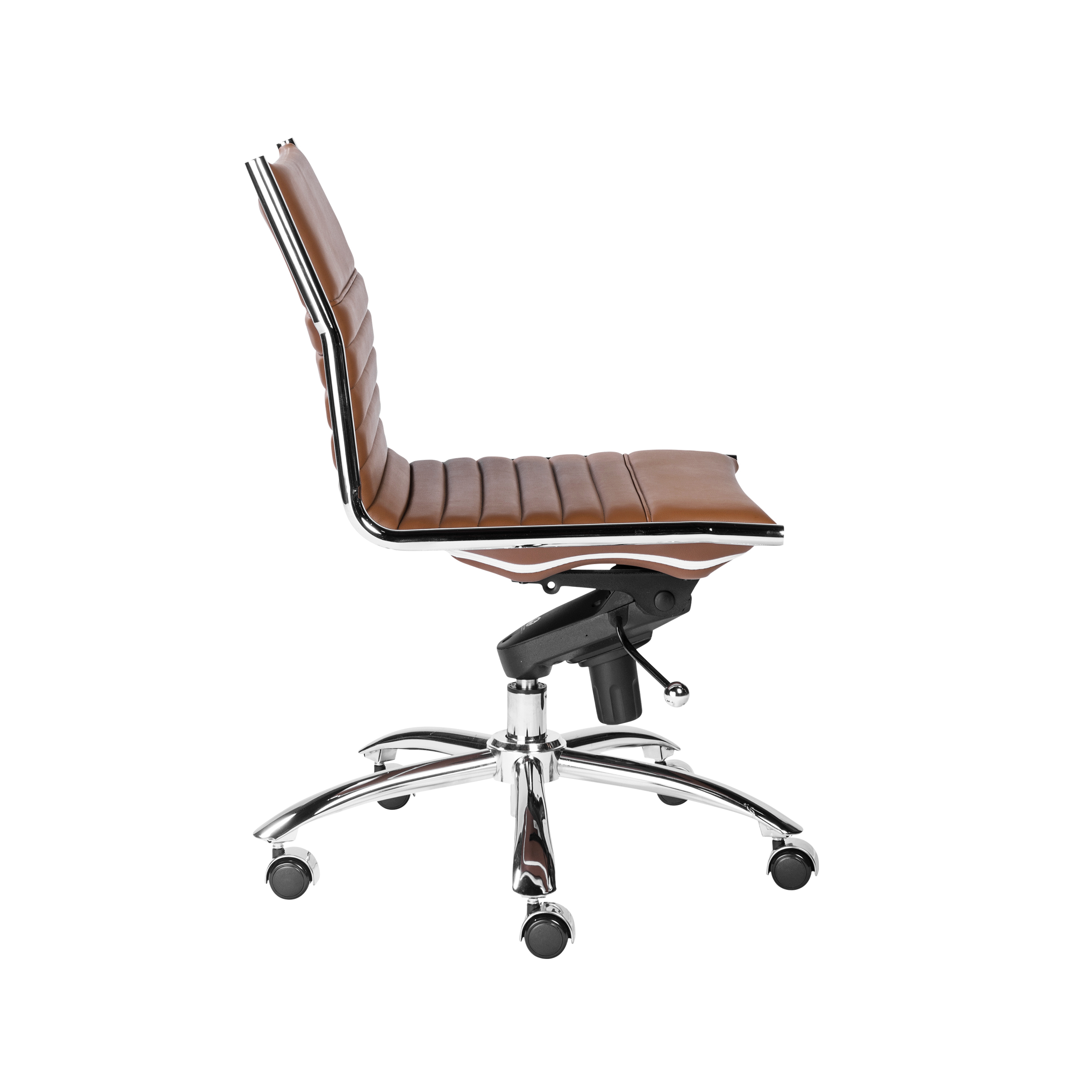 ES506 Armless Chair in Dark Caramel with Chromed Steel Base