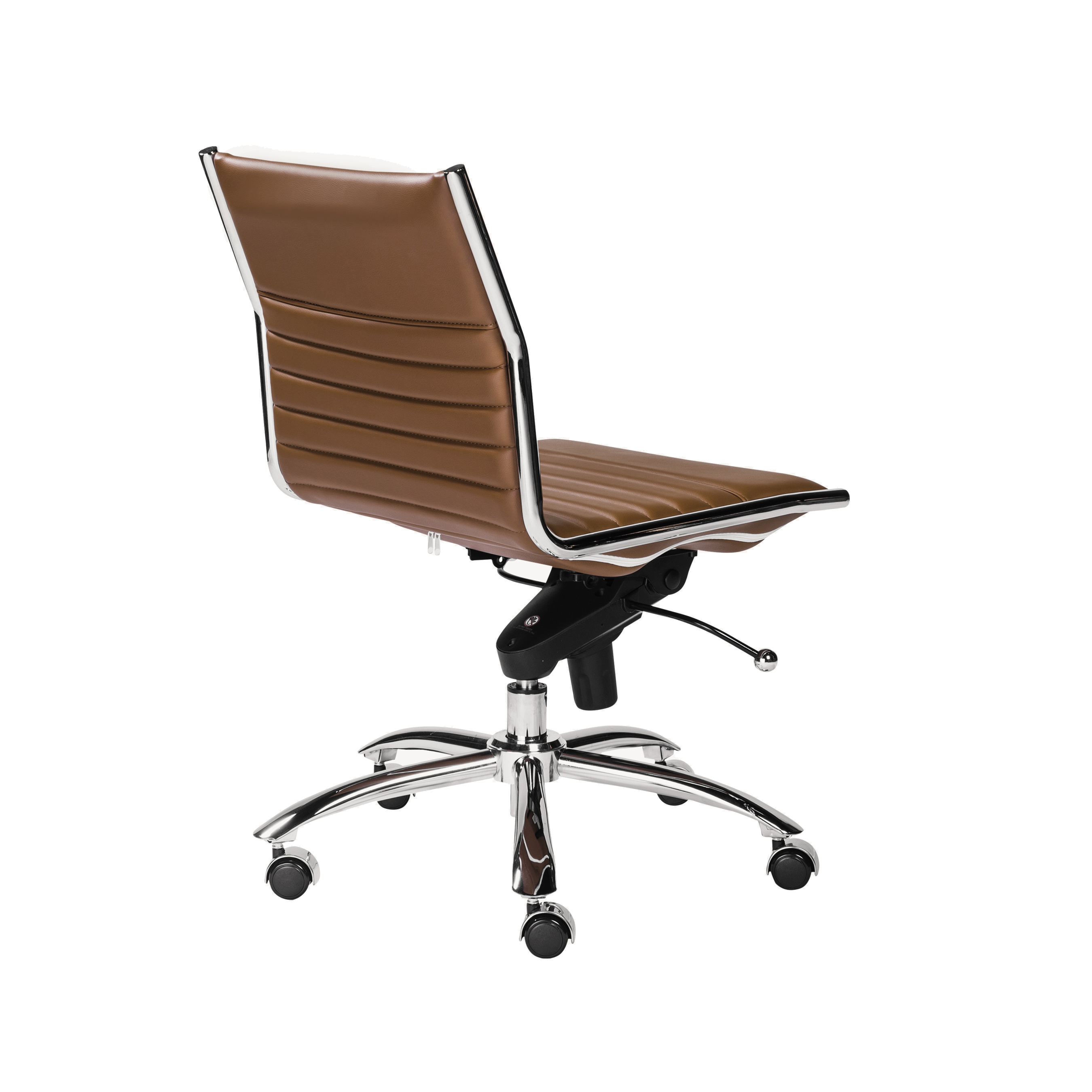 ES506 Armless Chair in Dark Caramel with Chromed Steel Base