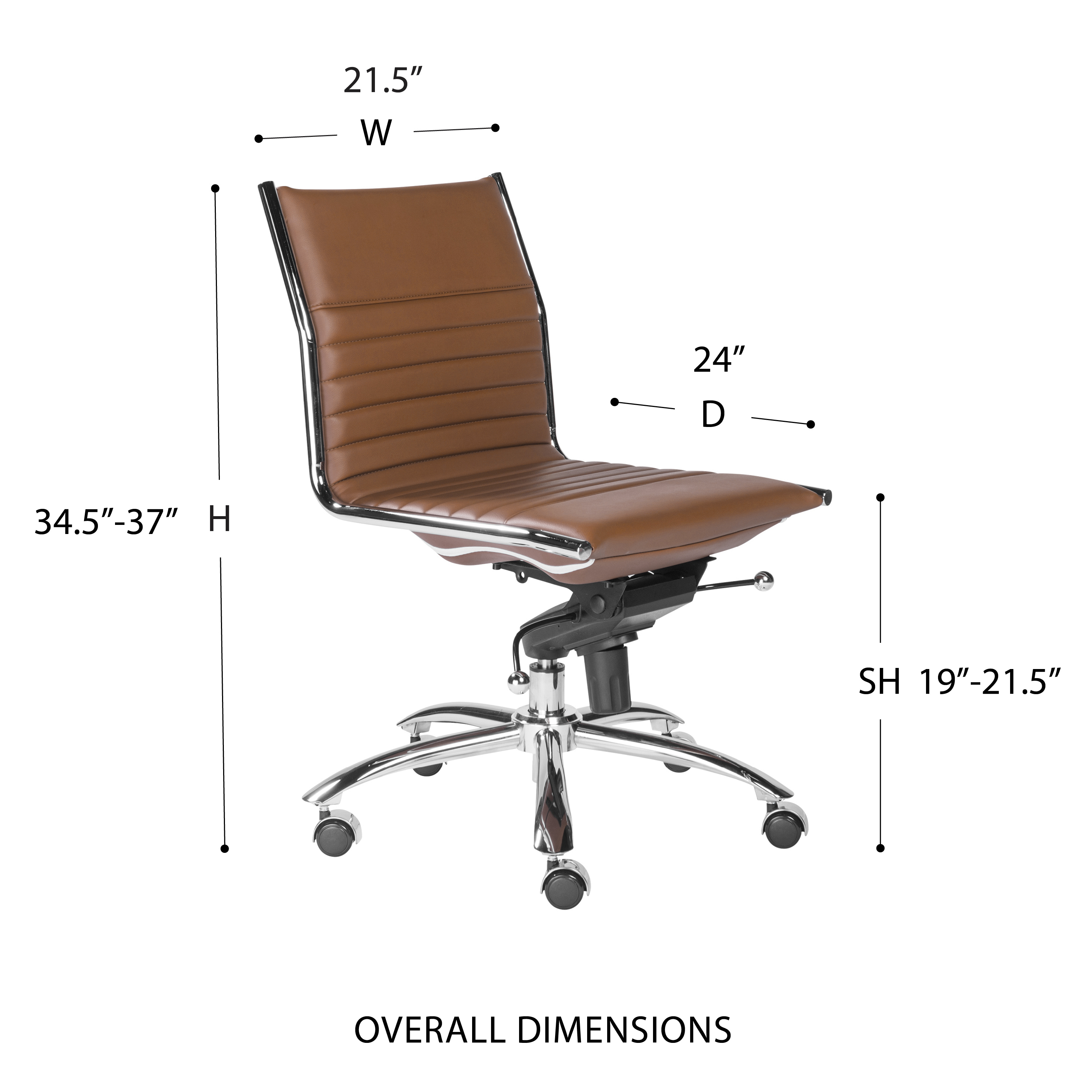 ES506 Armless Chair in Dark Caramel with Chromed Steel Base (Explanation)