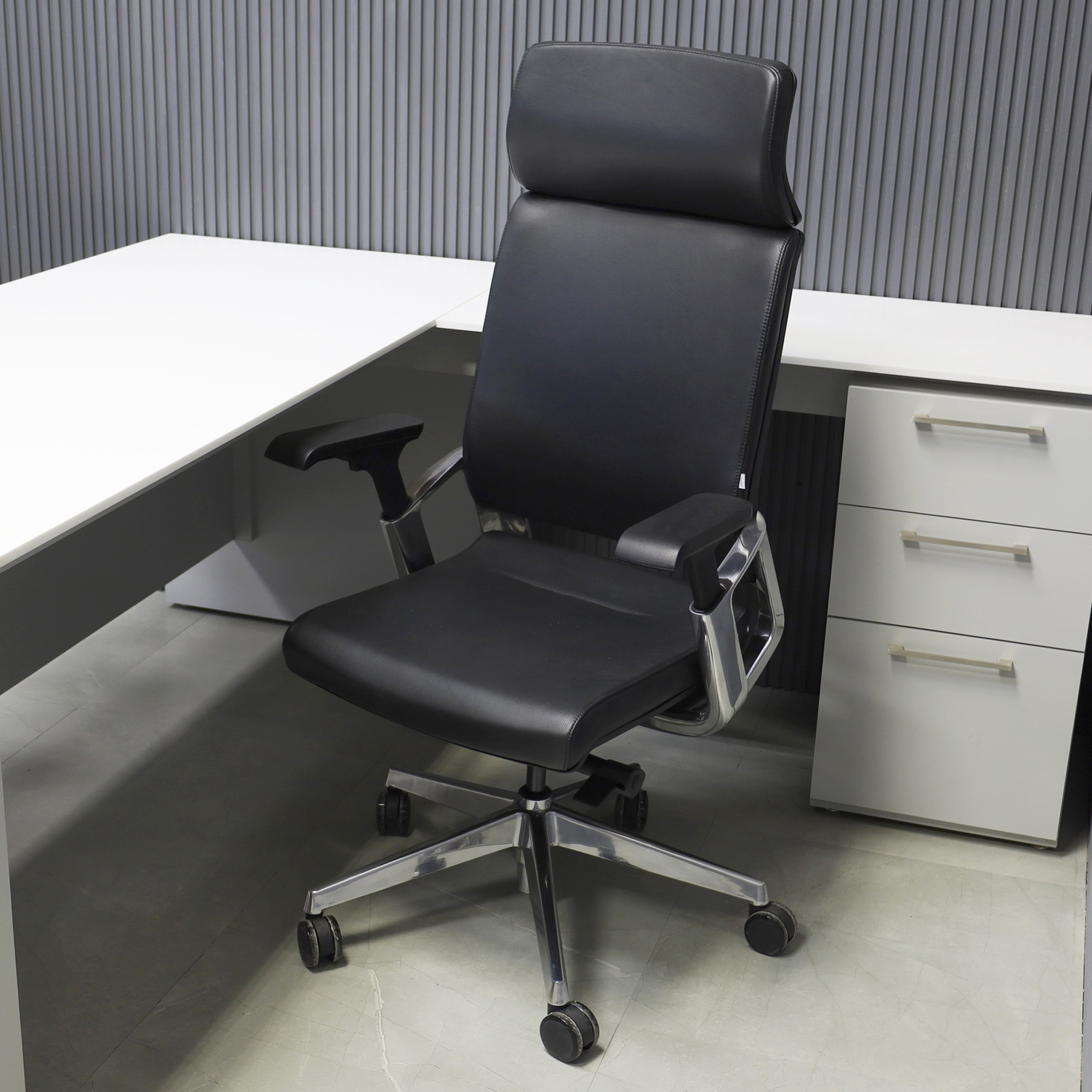 Visanti Executive Chair in top black grain leather, shown here.