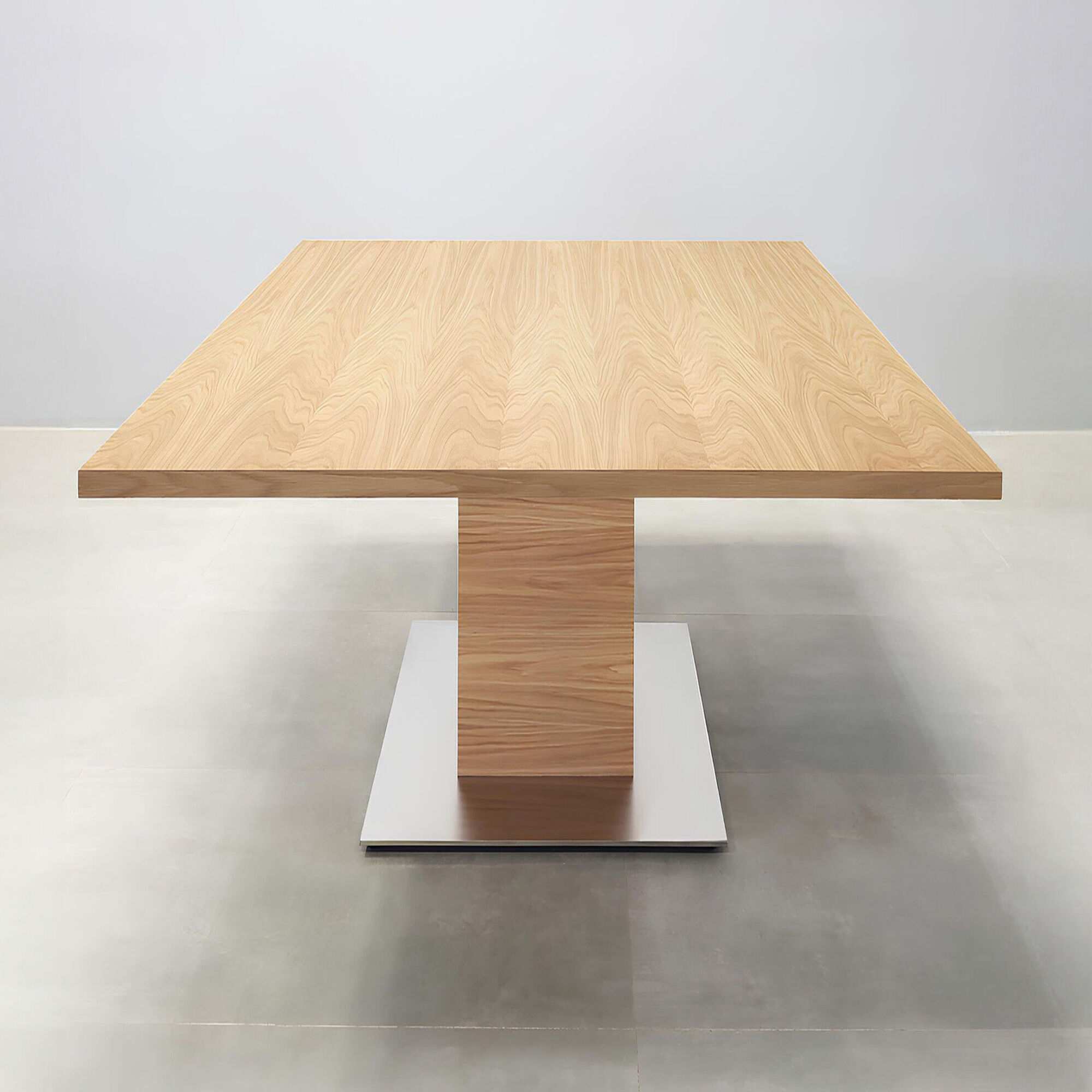 60-inch Newton Square Conference Table with X3 Base, white oak veneer top, white oak veneer base, aluminum stainless steel base.