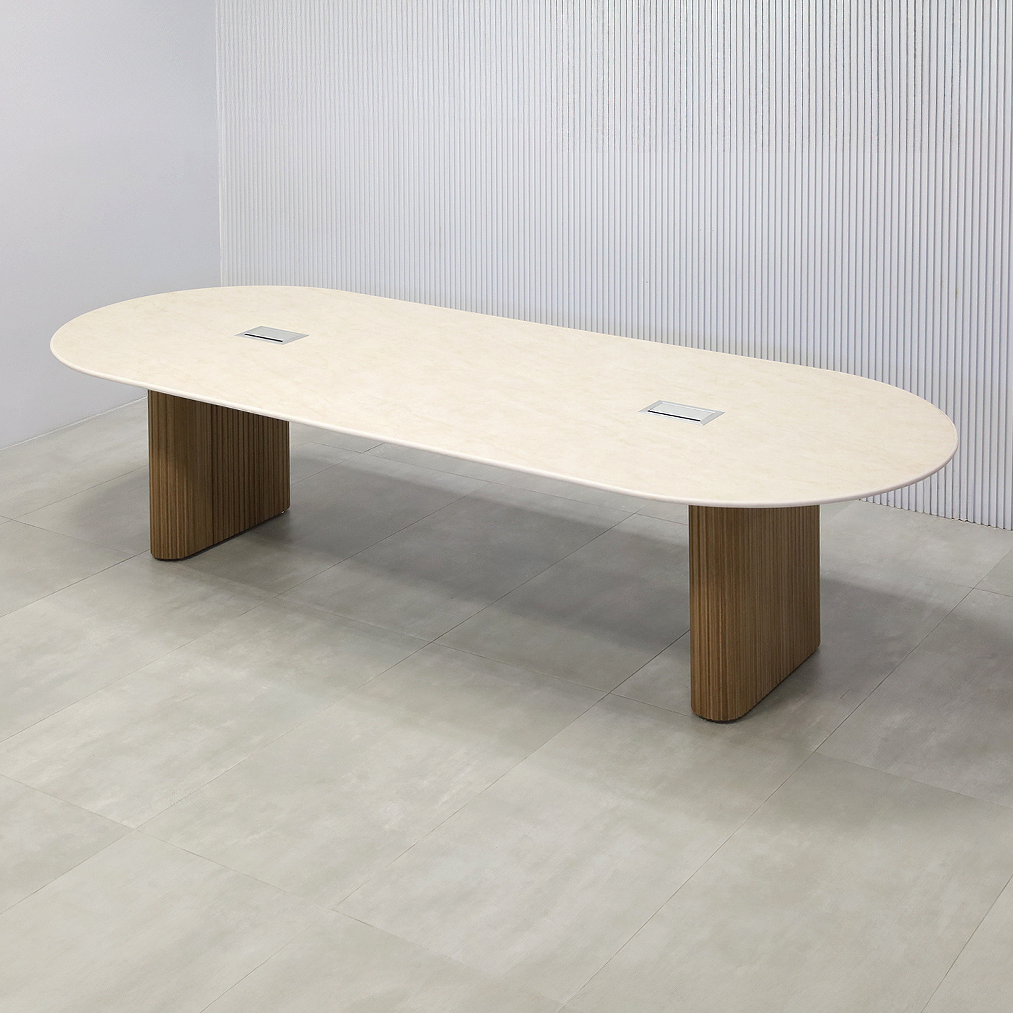 Aurora Racetrack Conference Table with 3/4" Quartz Taj Mahal Light - 120 In. - Stock #182