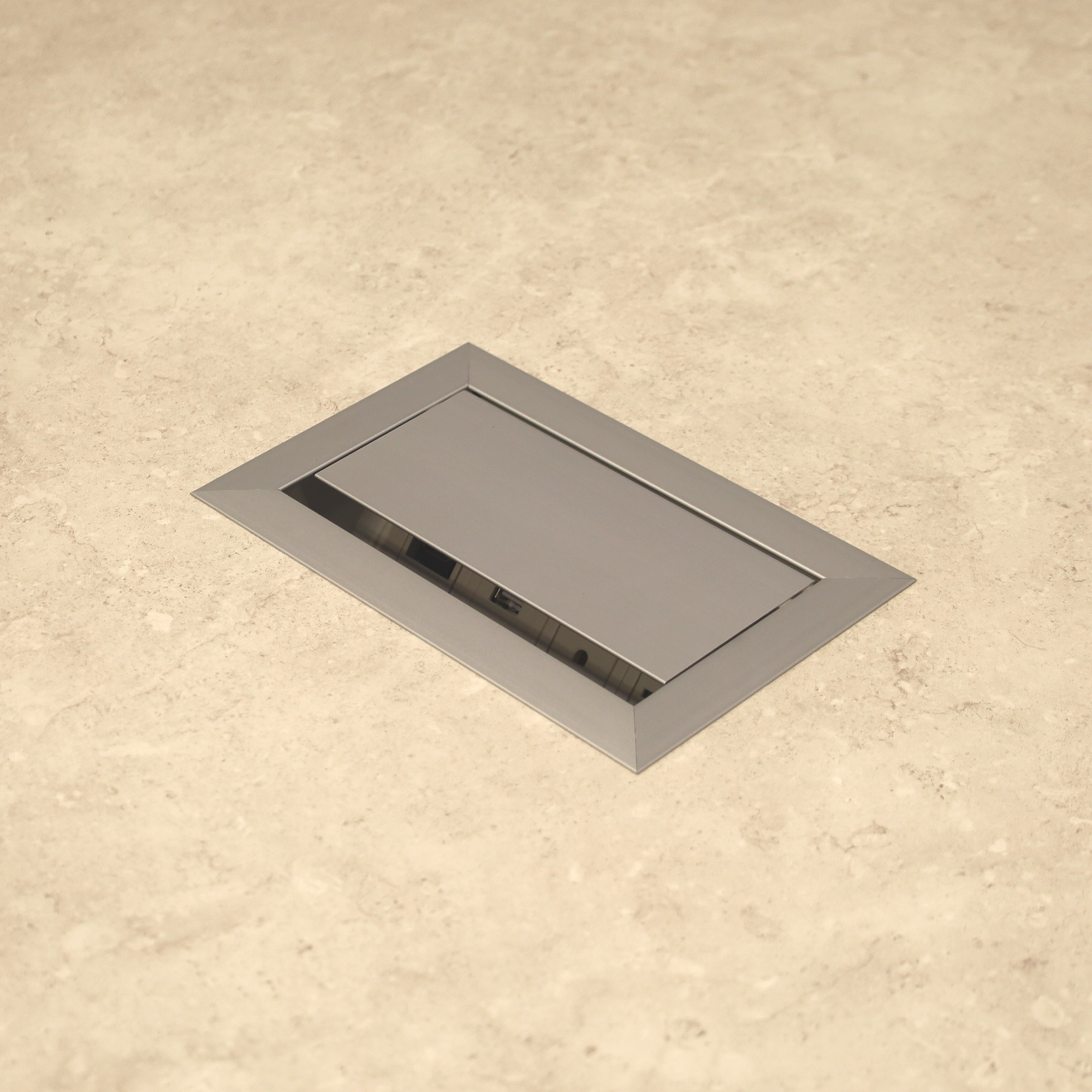 120-inch Aurora Rectangular Conference Table X3 with 1/2" Alicante engineered surface Top, Walnut & natural tambour pedestal, metal powder coated silver base, and two silver Mx3 power boxes.