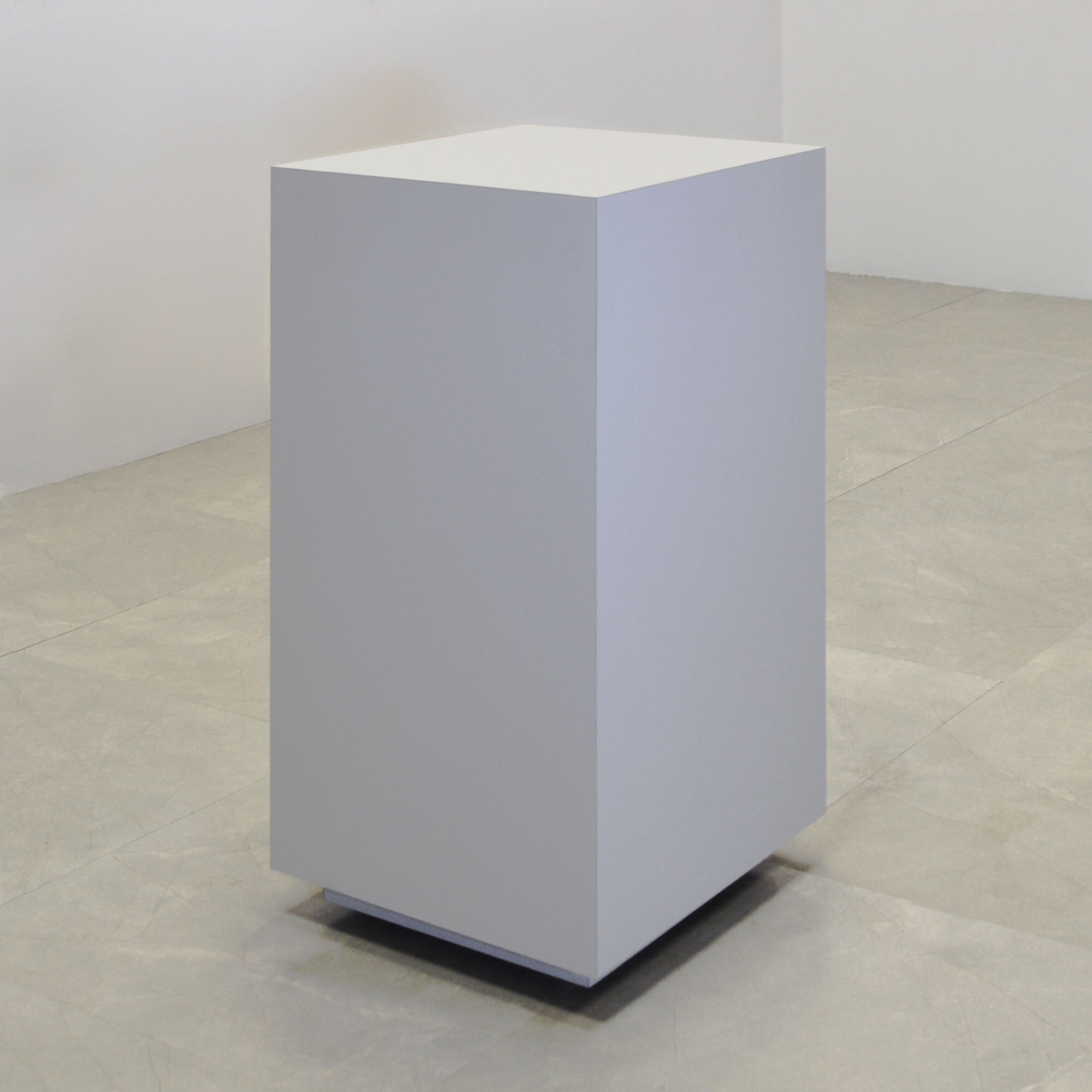 16-inch Norfolk Square Pedestal Lobby Table in folkstone gray matte laminate finish.