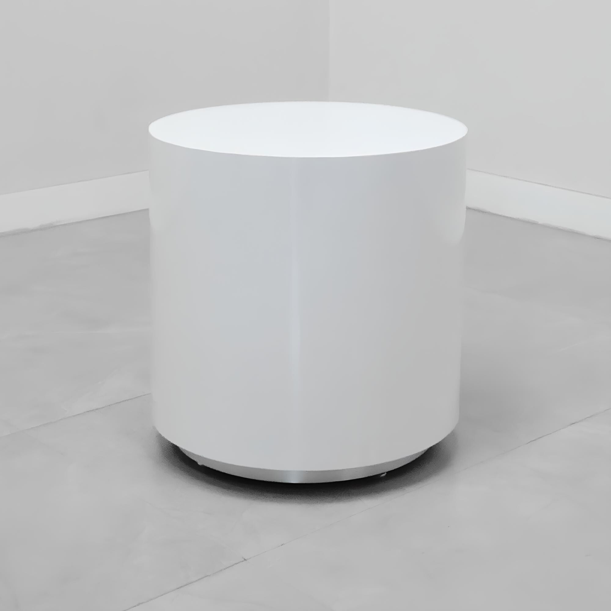 20-inch Norfolk Round Lobby Side Table in white gloss laminate top & side table.
