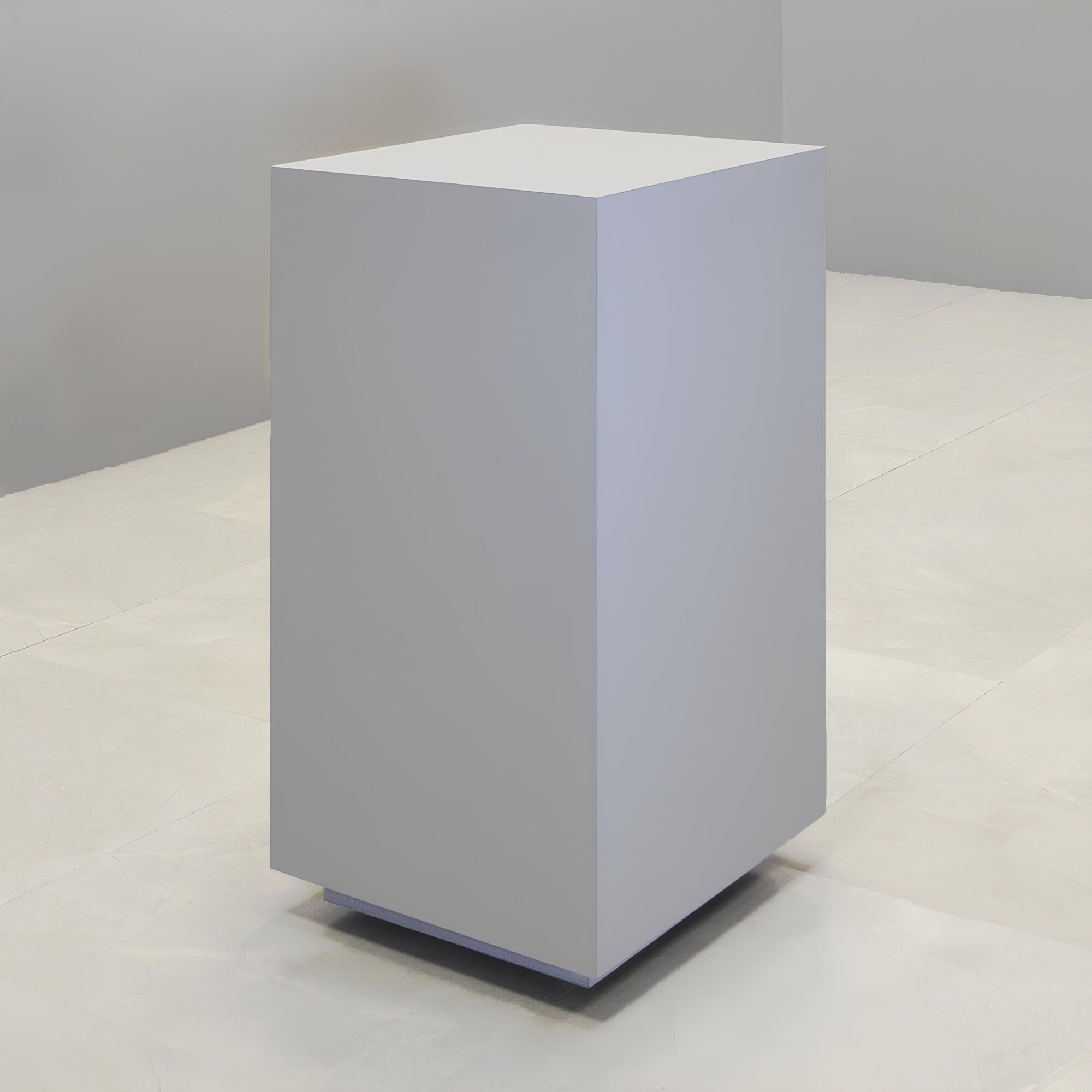 16-inch Norfolk Square Pedestal Lobby Table in folkstone gray matte laminate top and side table.
