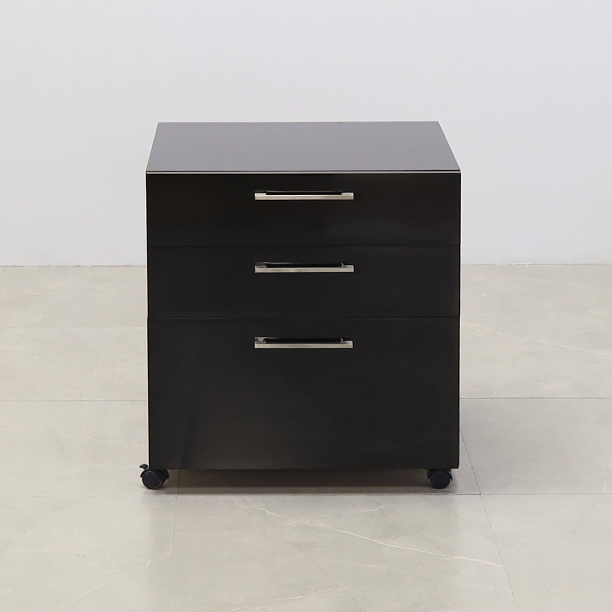 24 inches Naples Mobile Storage in black gloss laminate shown here.