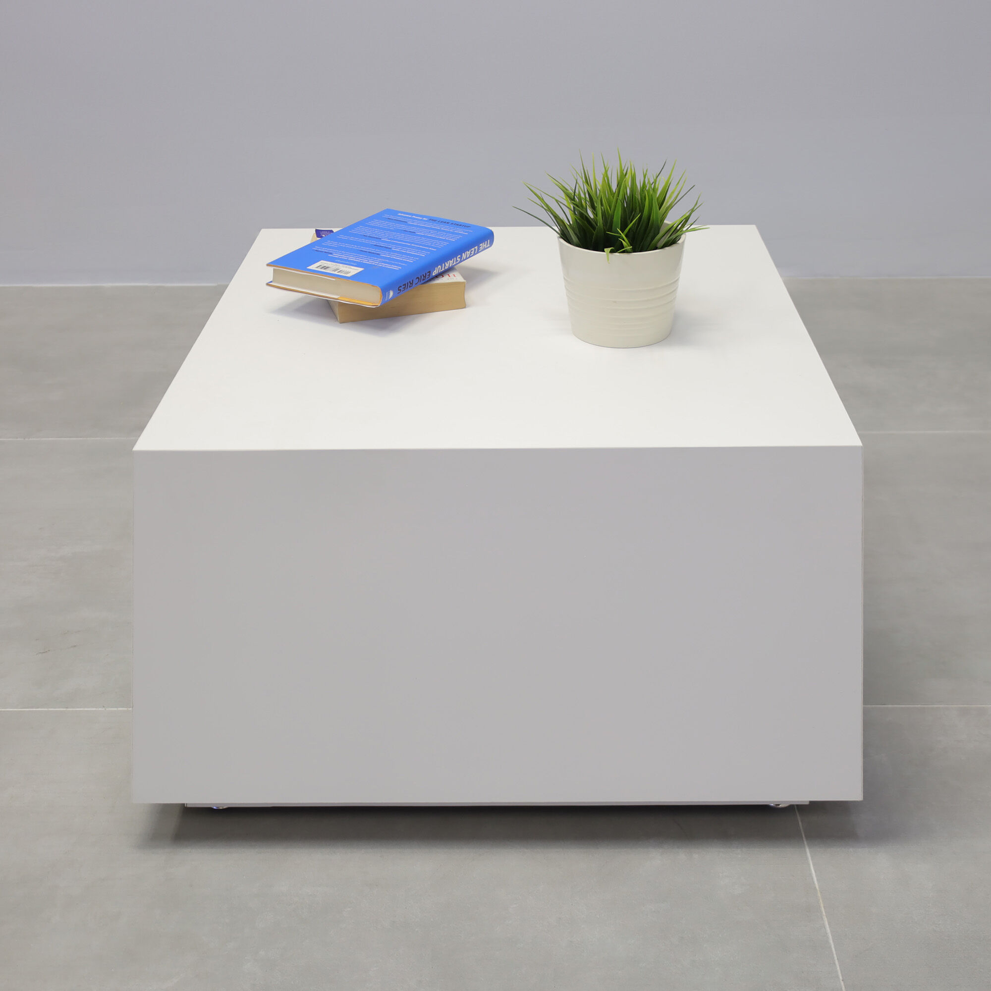 24-inch Norfolk Custom Square Side Table in white matte laminate top, and side table.