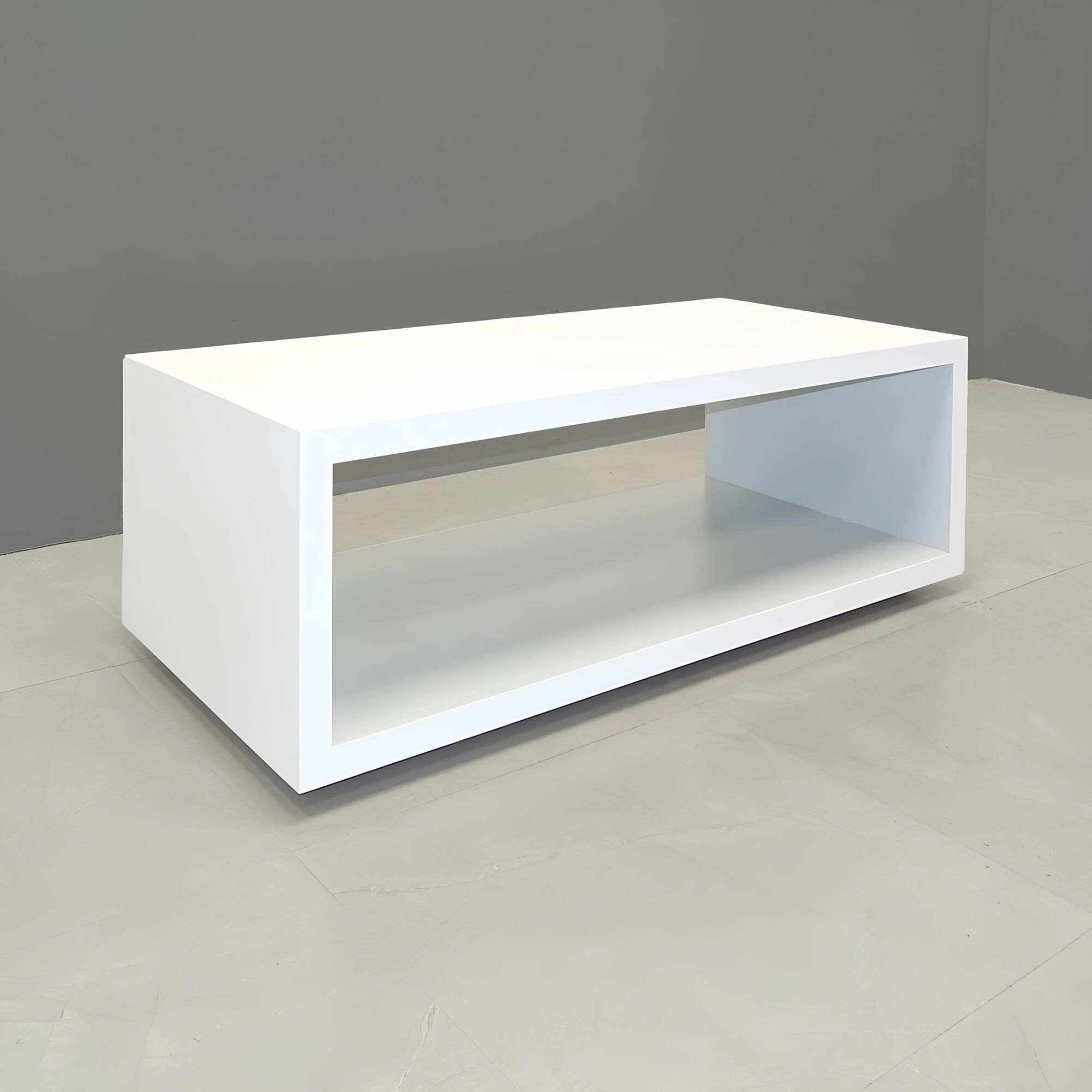 Albany Rectnagular Lobby Table in white matte laminate finish shown here.