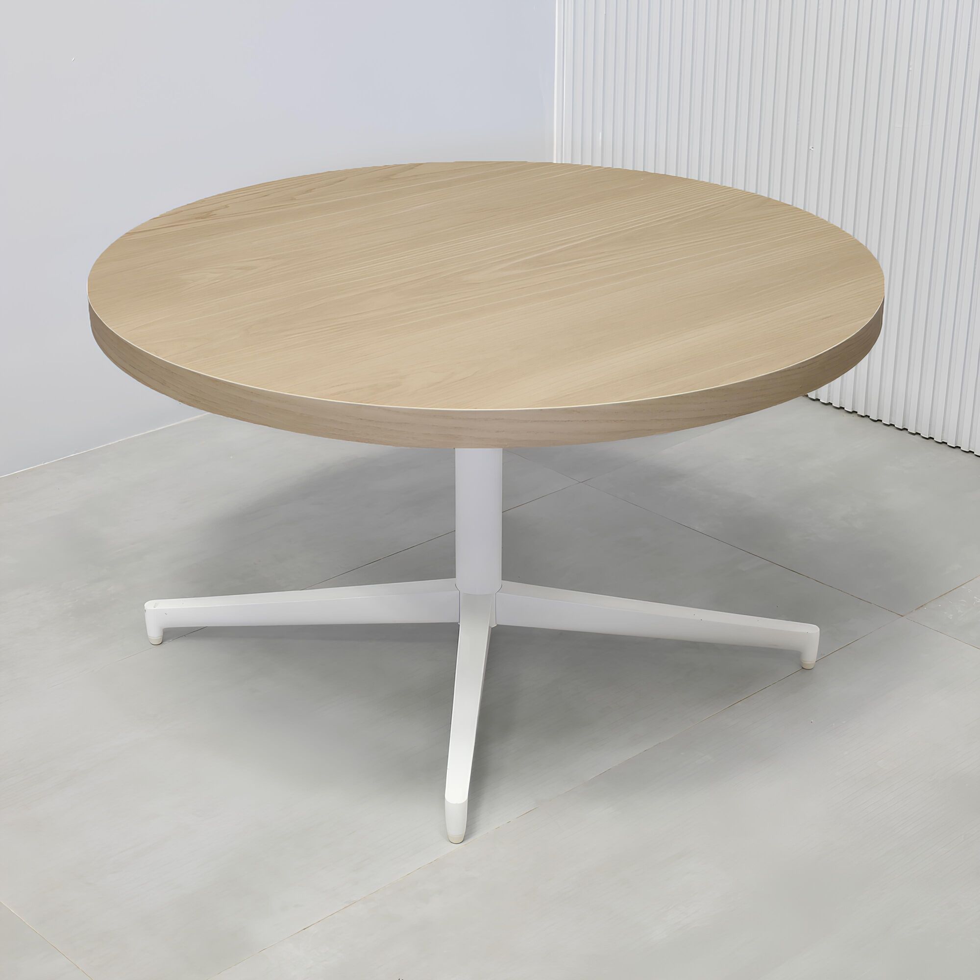 36-inch Newton Coffee Table with natural ash pvc top, and star base in white.