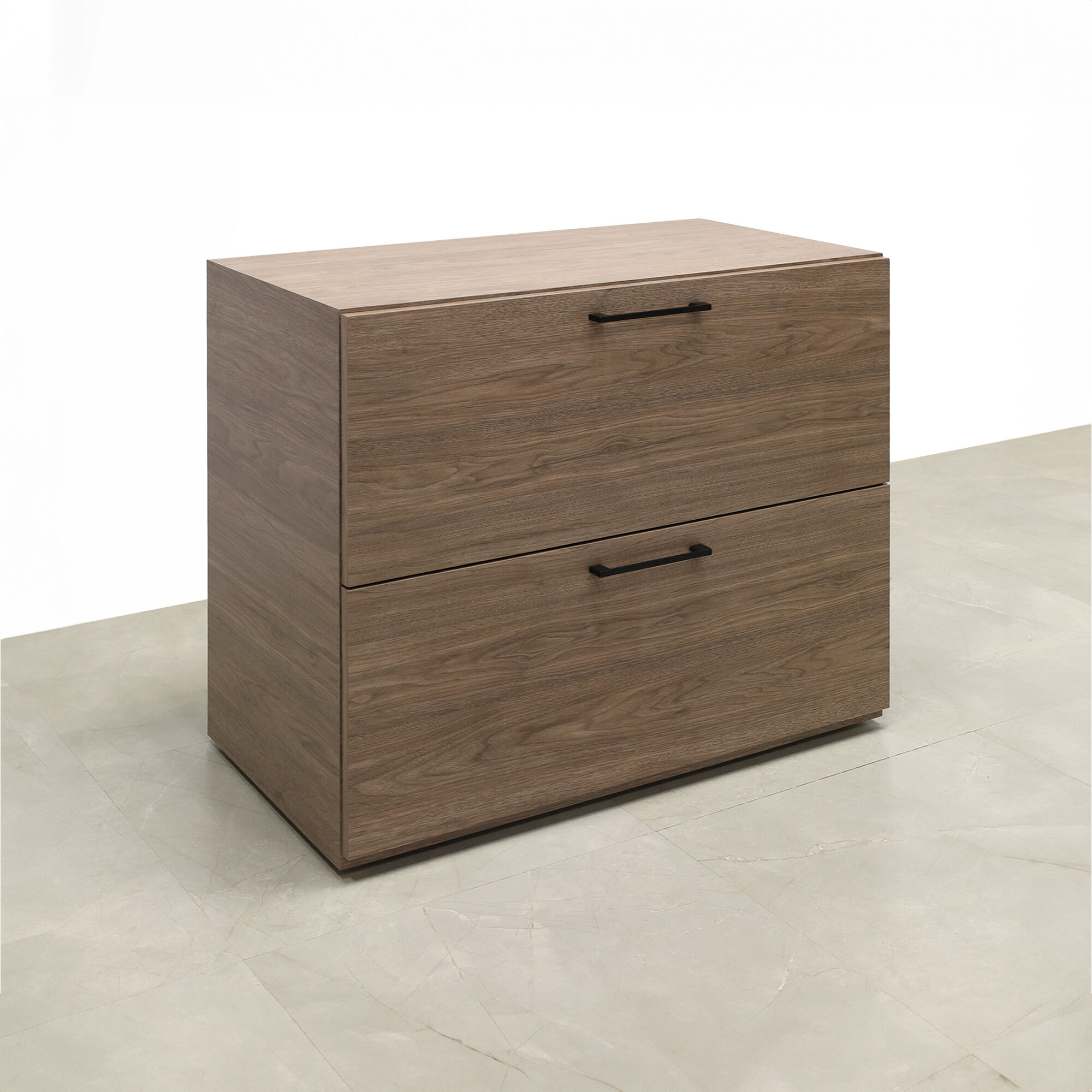 30-inch height Naples Lateral File Cabinet in hazel walnut matte laminate cabinet.