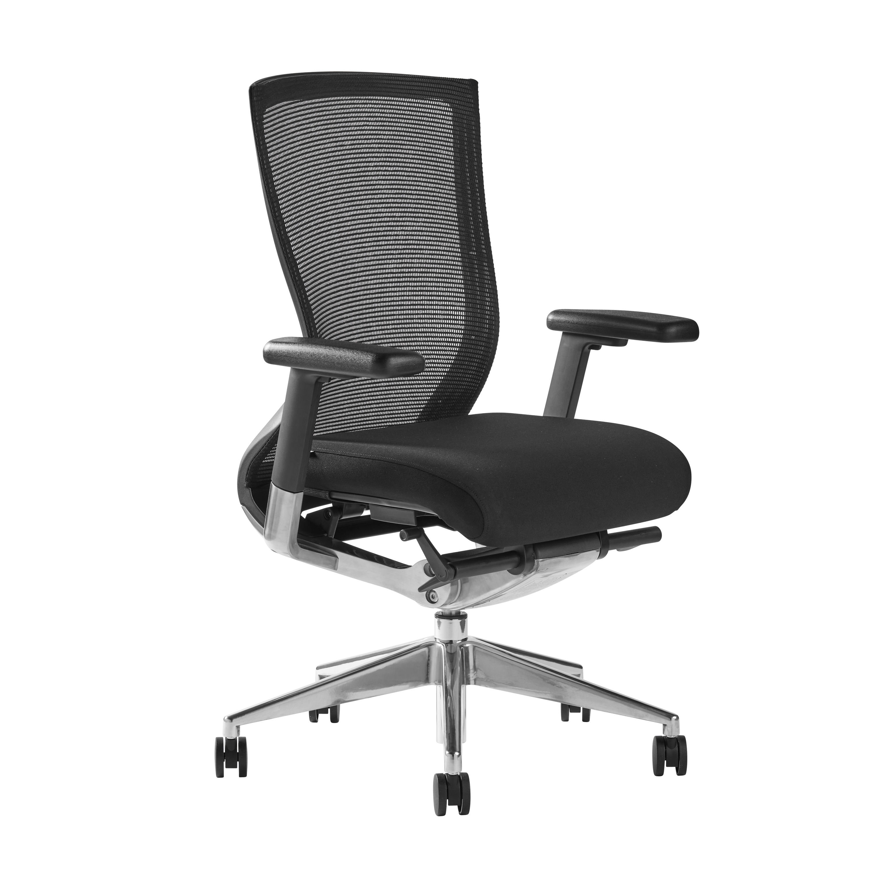 ES402 Task Chair in Black Mesh and Fabric Seat with Polished Aluminum Base.