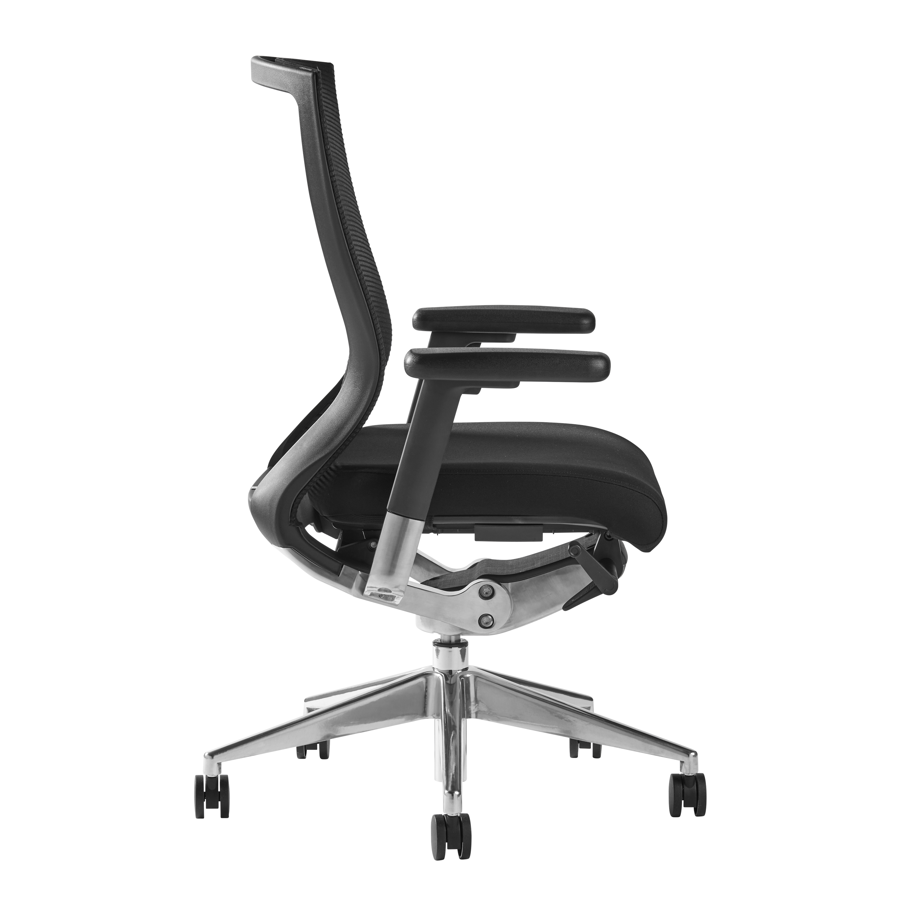 ES402 Task Chair in Black Mesh and Fabric Seat with Polished Aluminum Base.