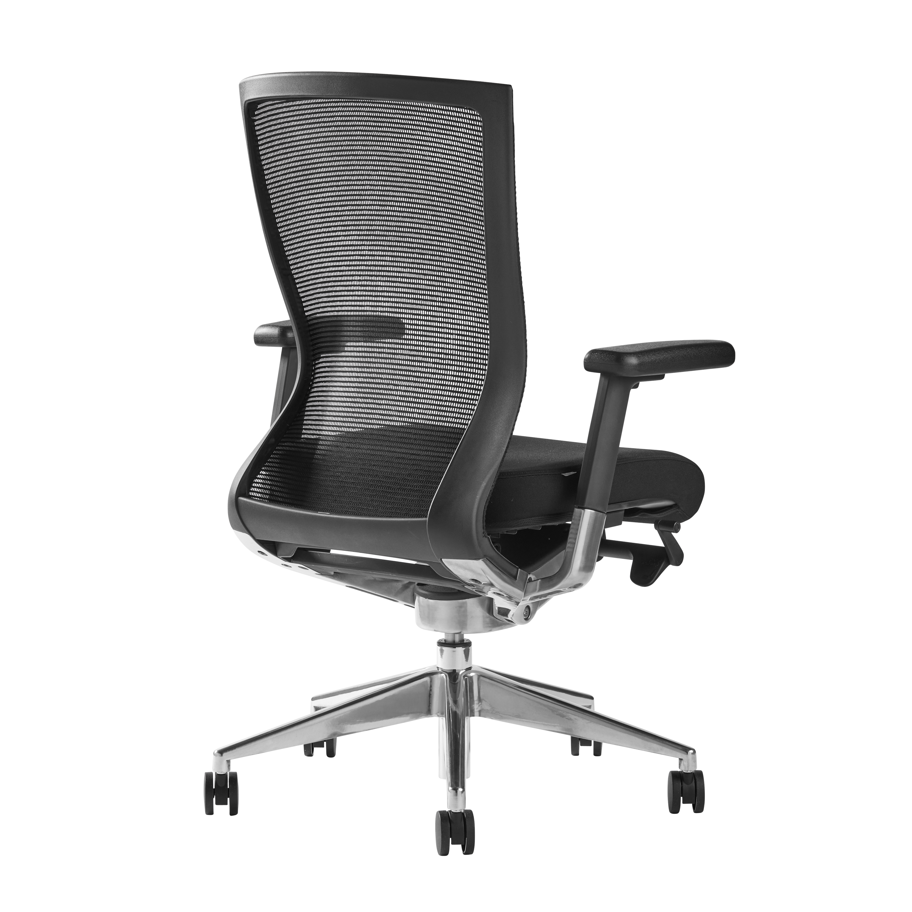 ES402 Task Chair in Black Mesh and Fabric Seat with Polished Aluminum Base.