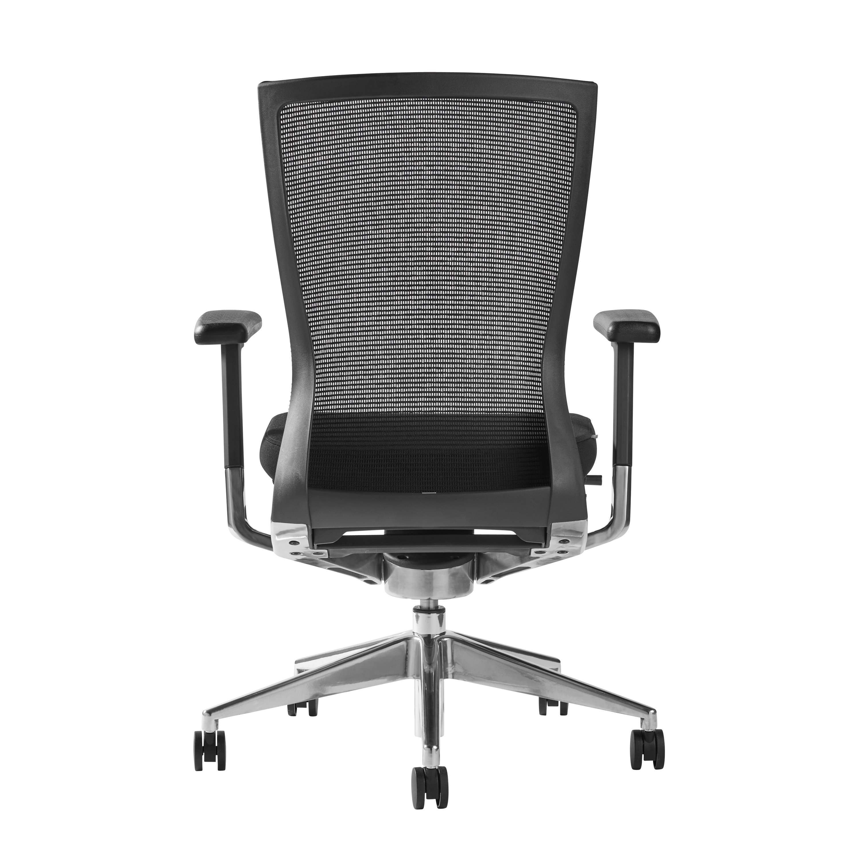 ES402 Task Chair in Black Mesh and Fabric Seat with Polished Aluminum Base.
