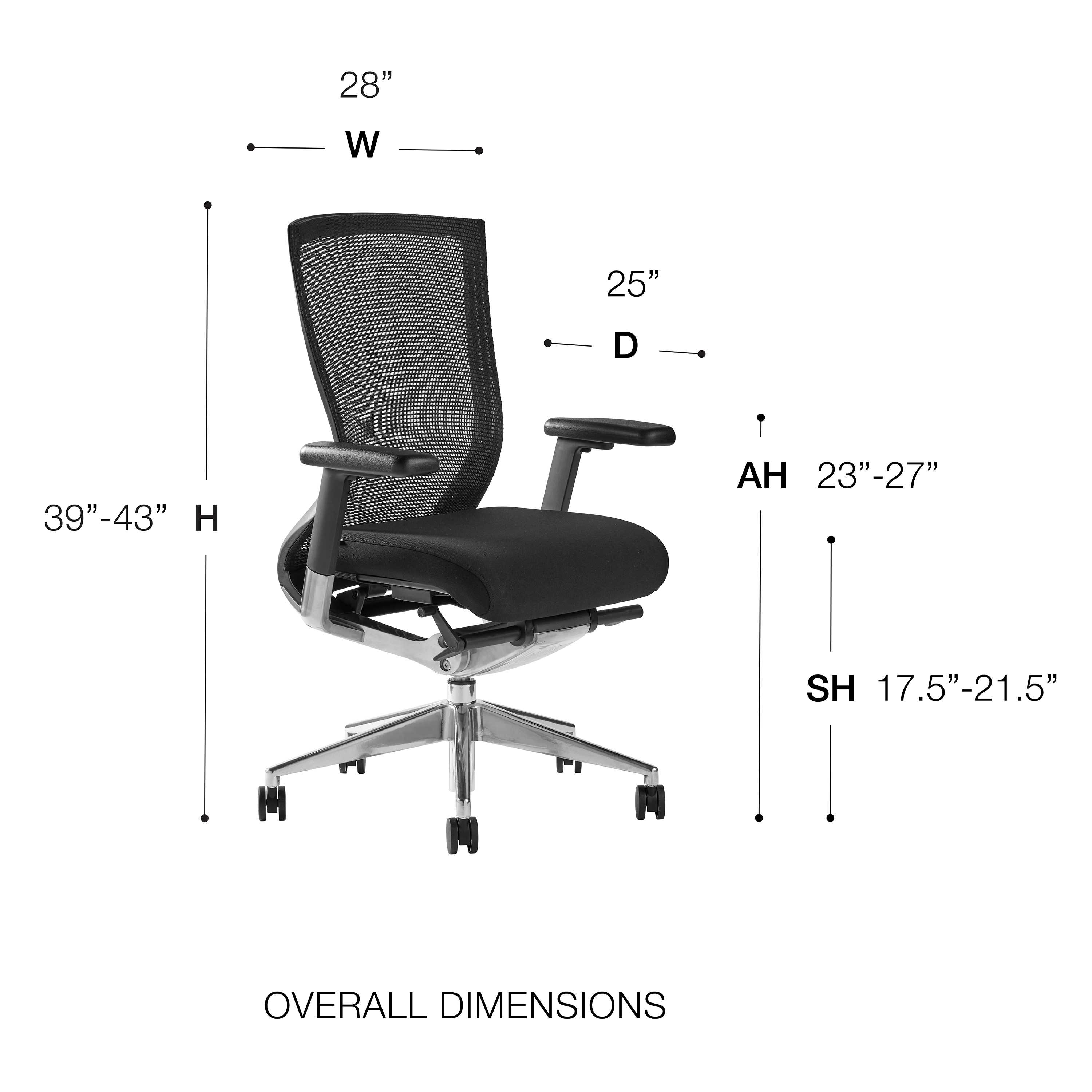 ES402 Task Chair in Black Mesh and Fabric Seat with Polished Aluminum Base. (Explanation)