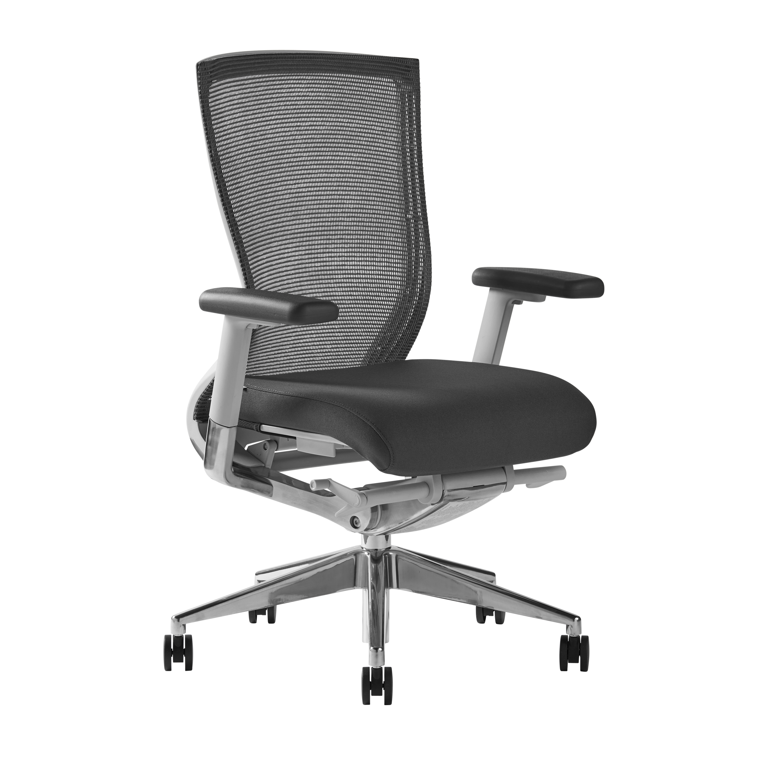 ES402 Task Chair in Gray Mesh and Fabric Seat with Polished Aluminum Base.