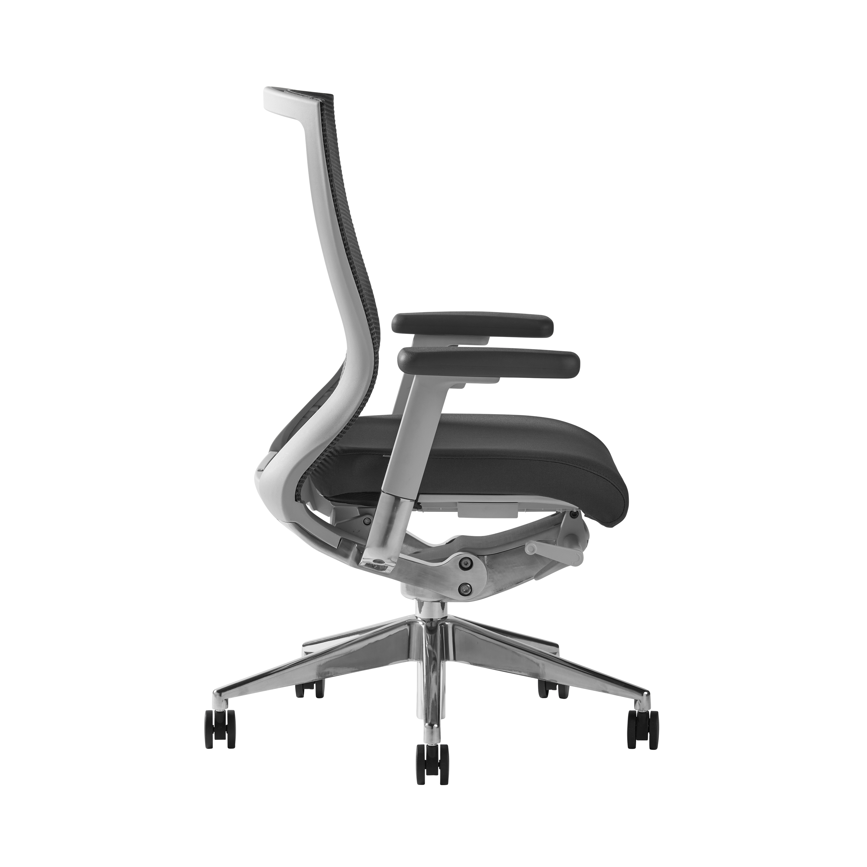 ES402 Task Chair in Gray Mesh and Fabric Seat with Polished Aluminum Base.
