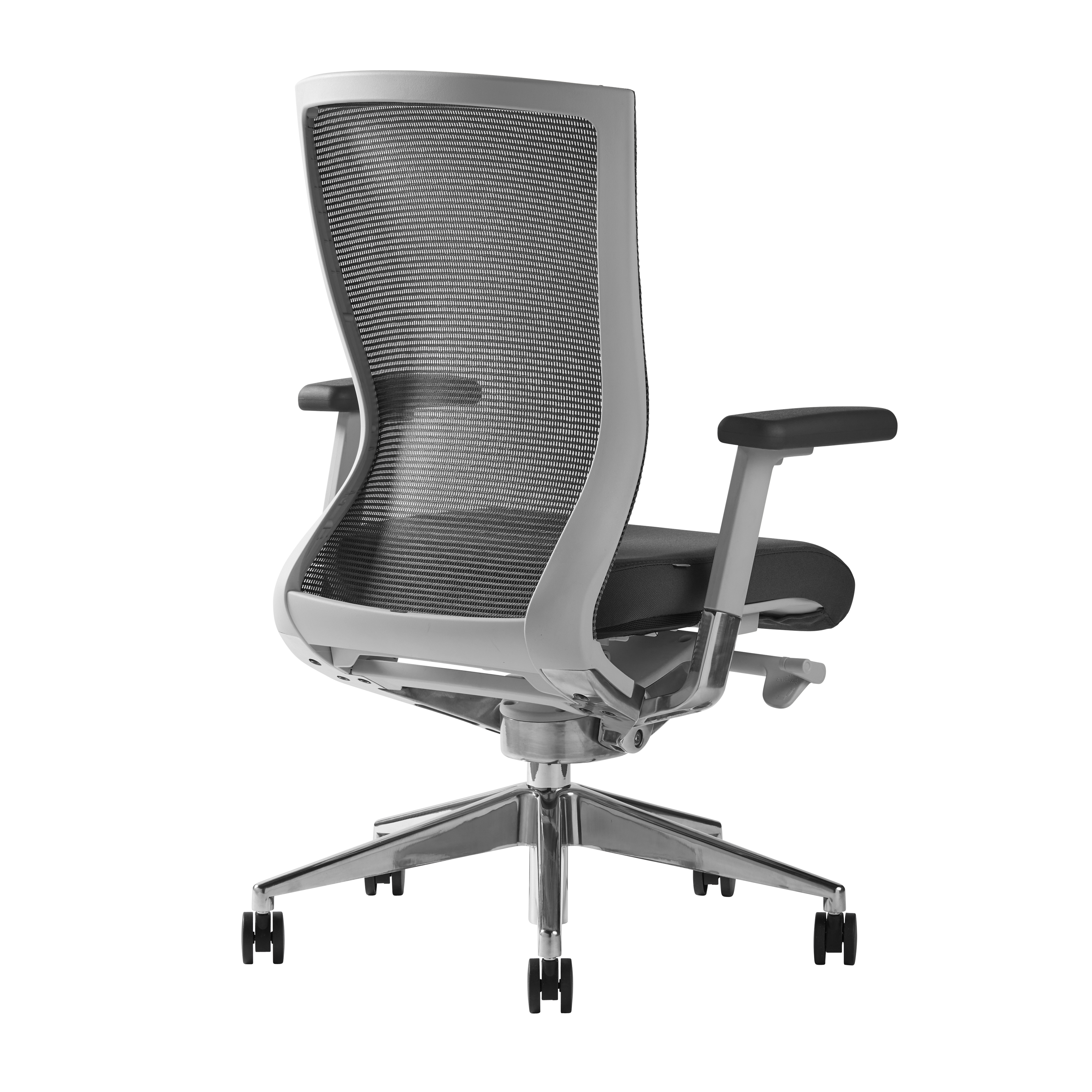 ES402 Task Chair in Gray Mesh and Fabric Seat with Polished Aluminum Base.