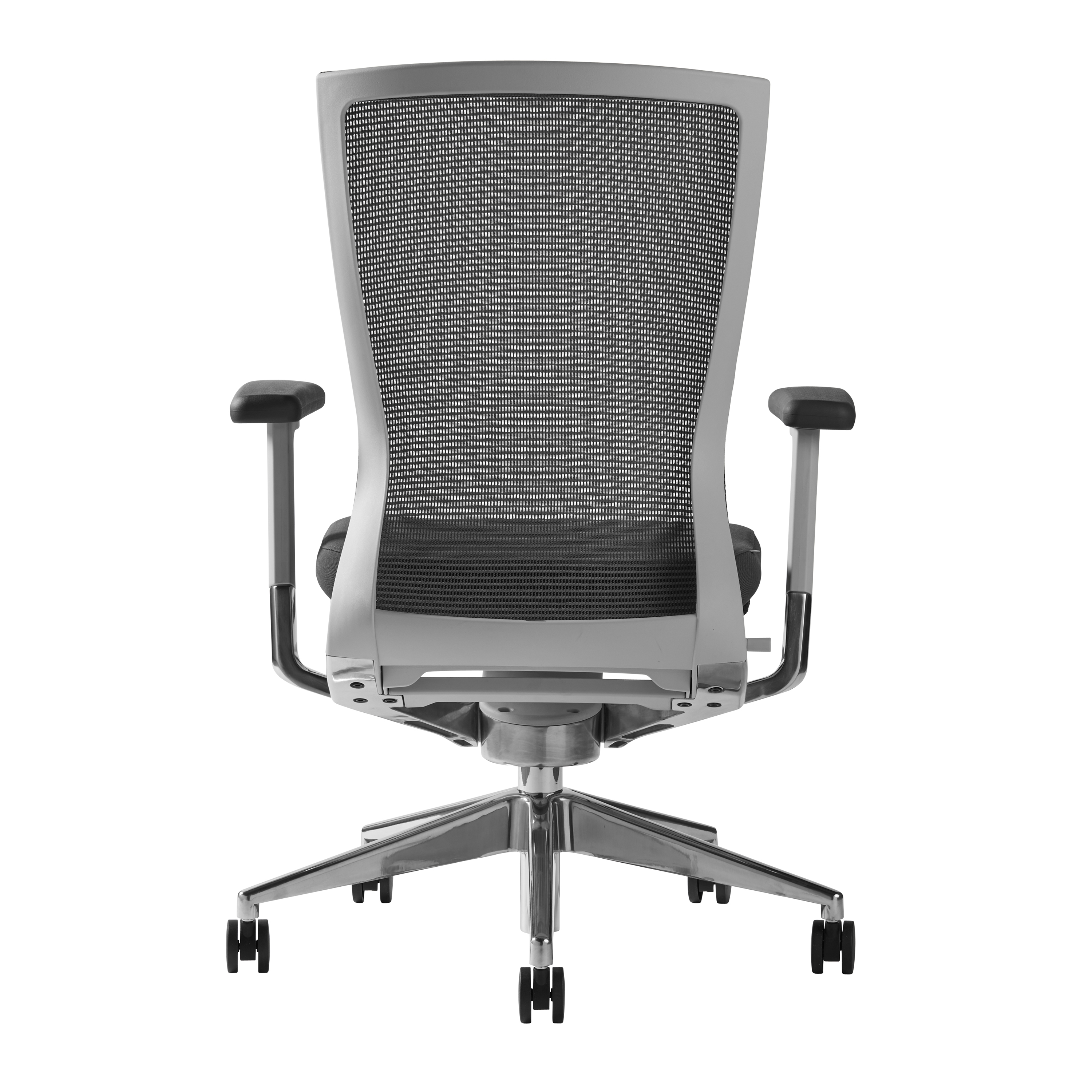 ES402 Task Chair in Gray Mesh and Fabric Seat with Polished Aluminum Base.