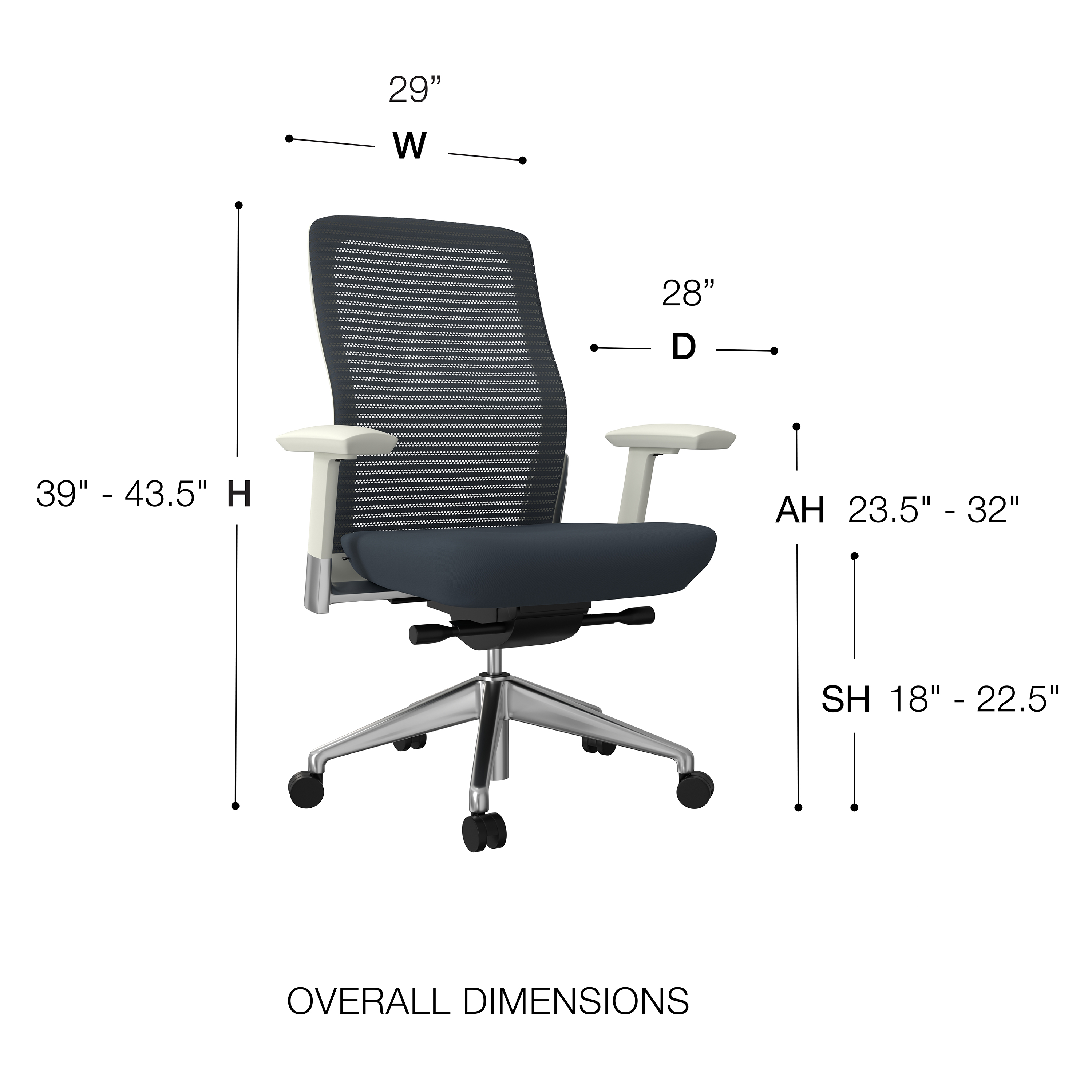 ES402 Task Chair in Gray with White Frame and Polished