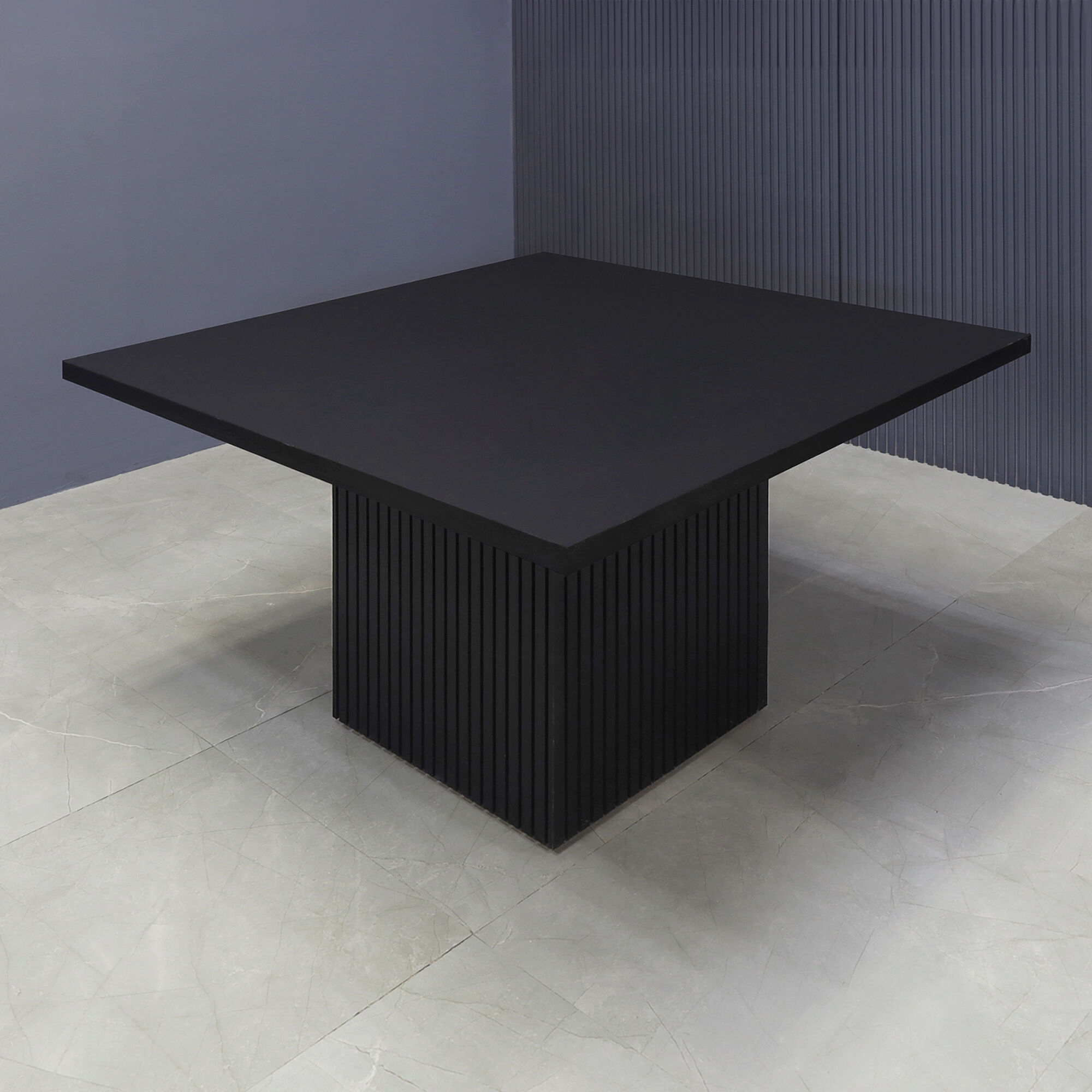 42-inch Newton Square Shape Conference Table in black traceless laminate top and black traceless tambour base.