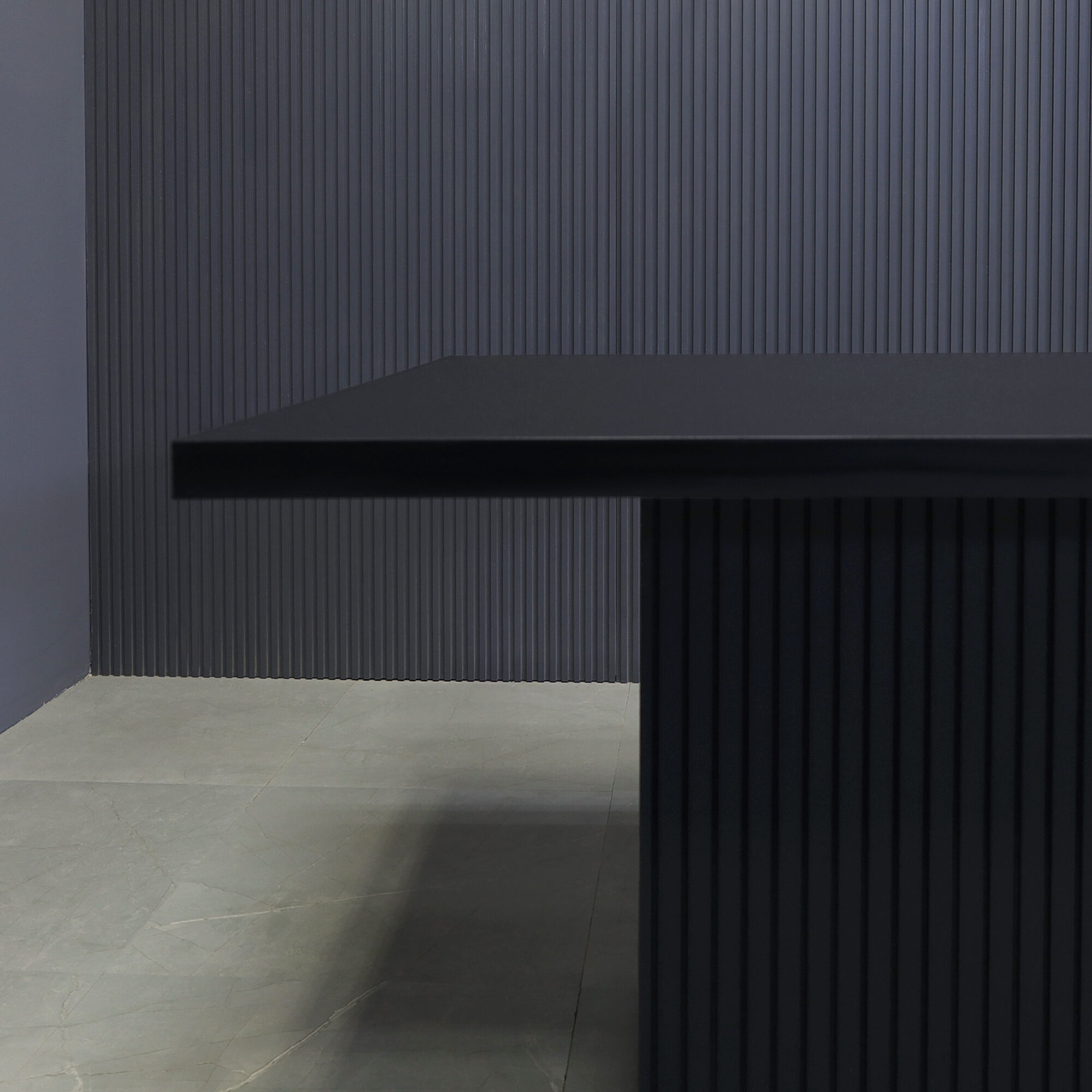 42-inch Newton Square Shape Conference Table in black traceless laminate top and black traceless tambour base.