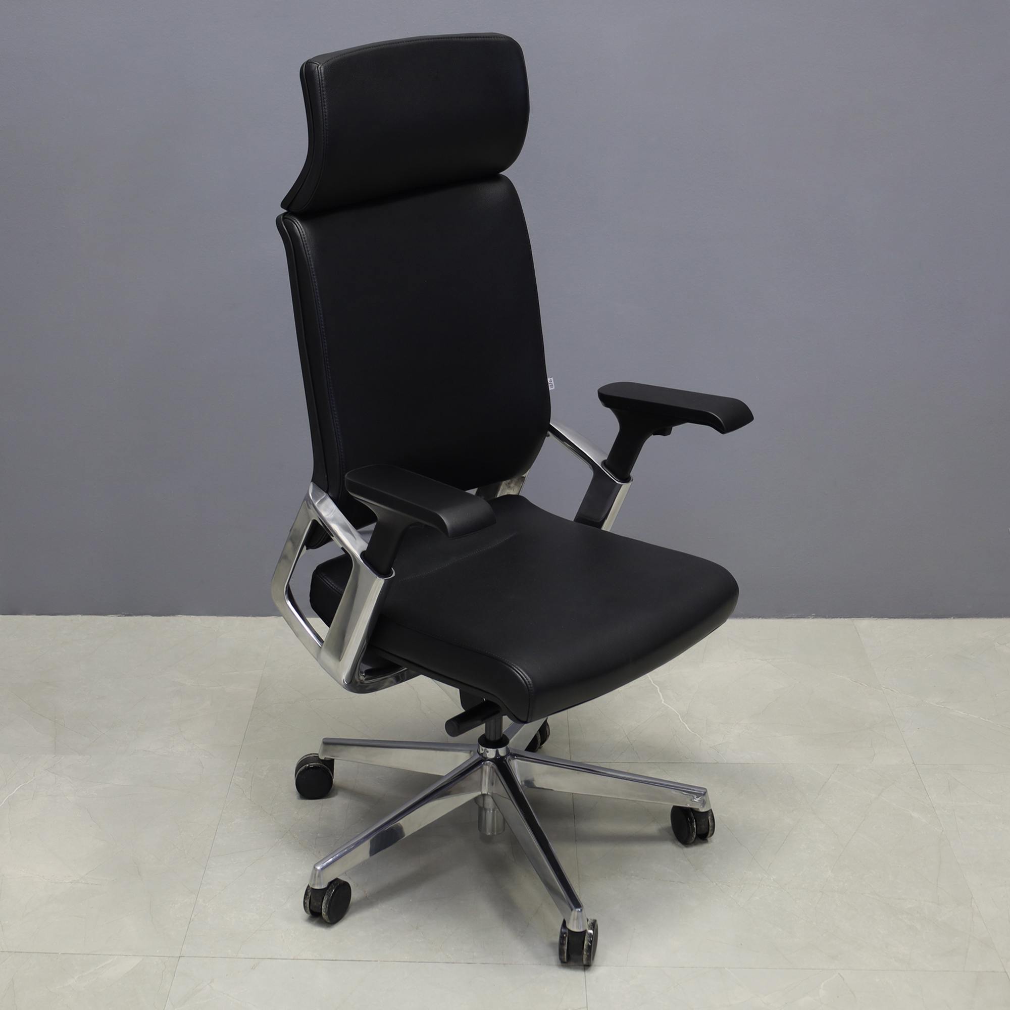 Visanti Executive Chair in top black grain leather, shown here.