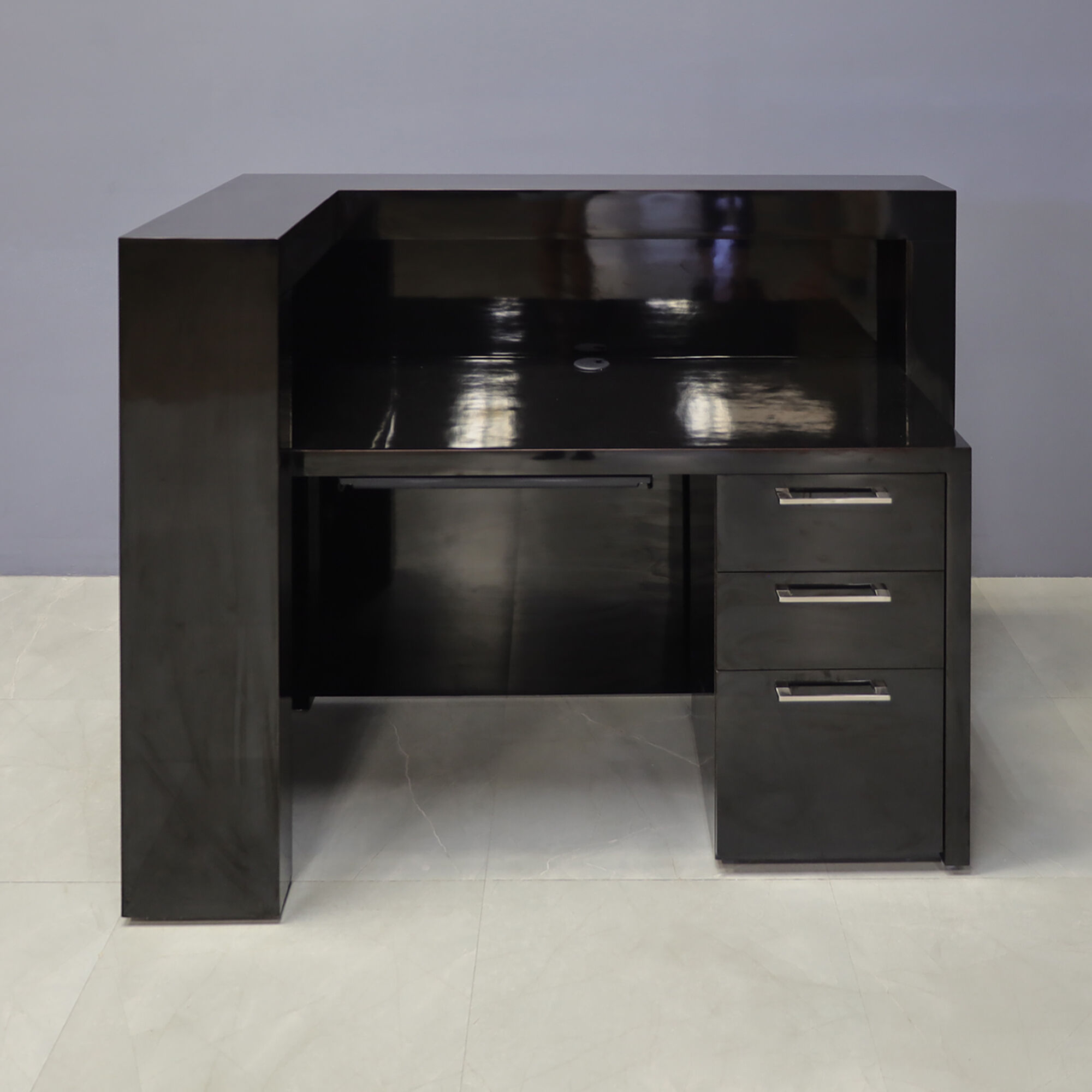 New York L Shape Reception Desk in Black Gloss Laminate 60 in Stock 221