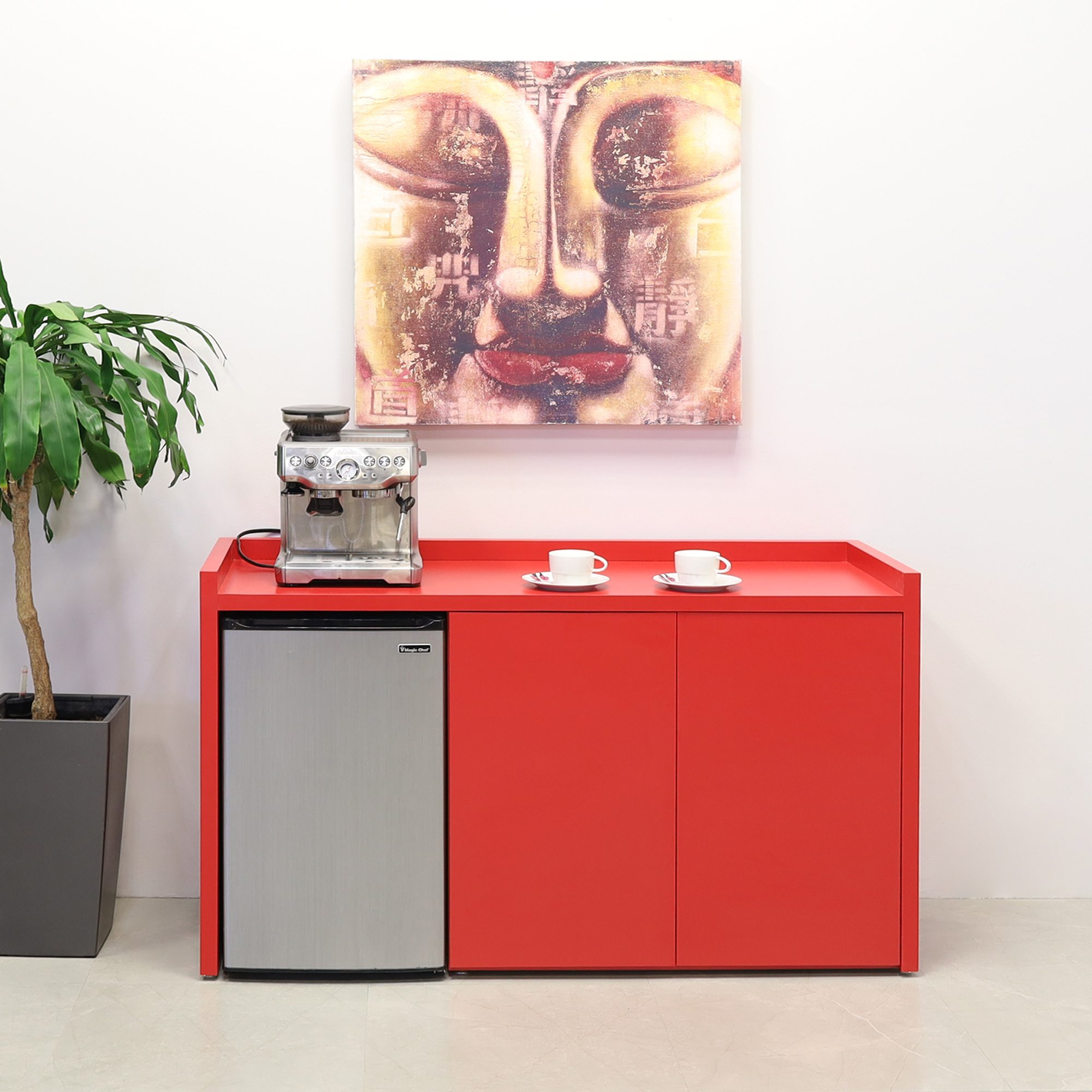 Avenue Beverage Server Station in classic red matte laminate top, station and doors shown here.