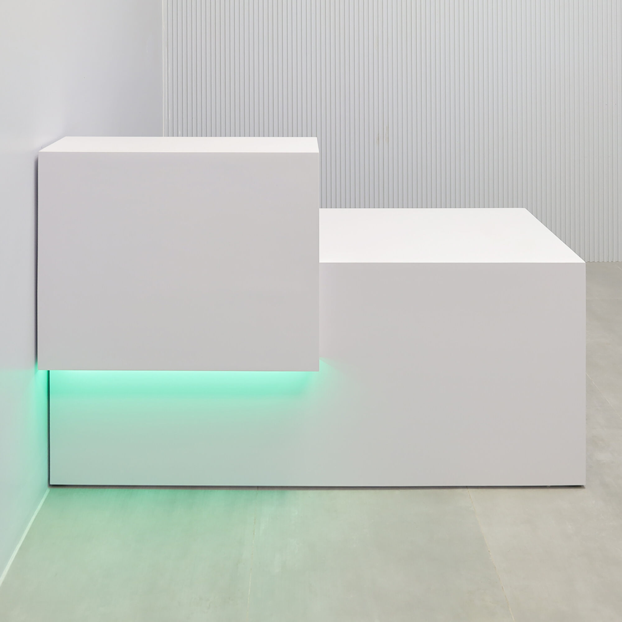 60-inch Los Angeles Reception Desk, left side counter when facing front, in white matte laminate counter and desk.