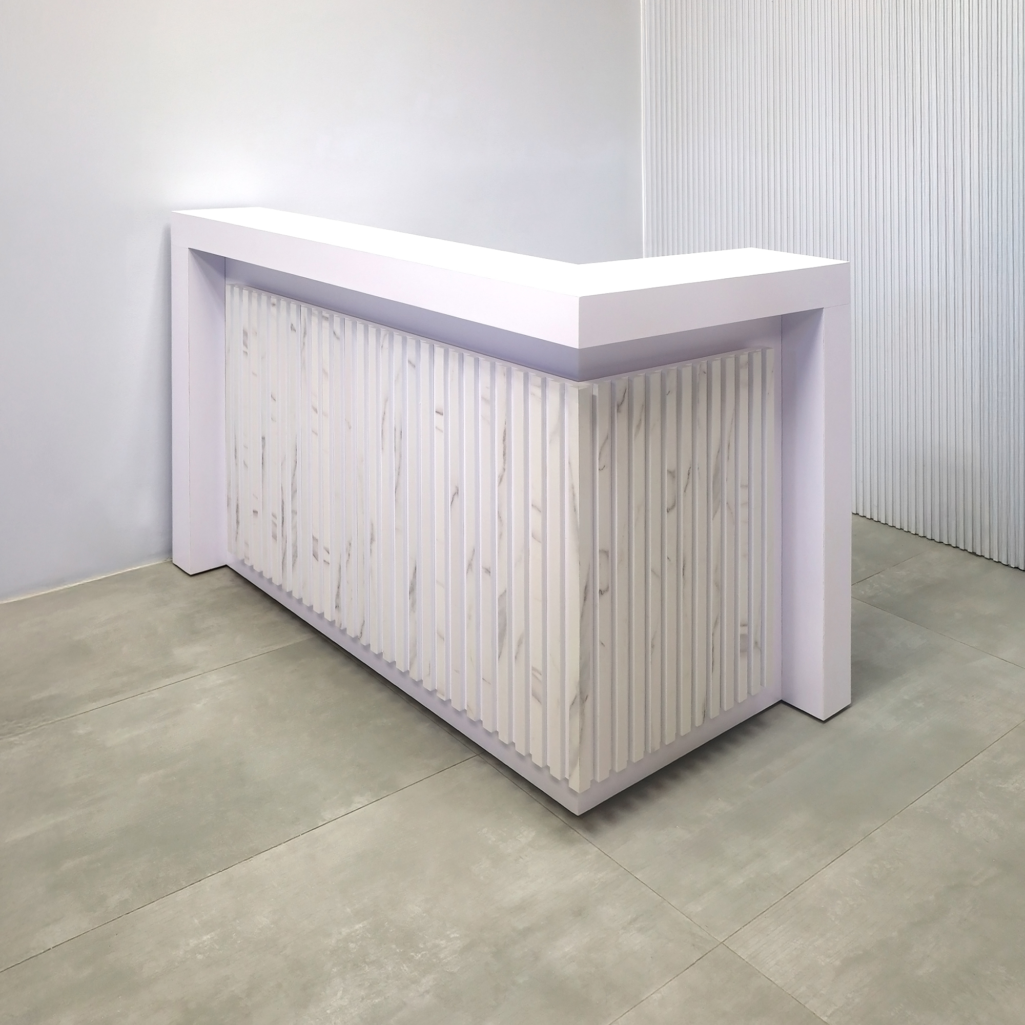 New York L-Shape Custom Reception Desk with White Matte Laminate Desk - 60 In. - Stock #327