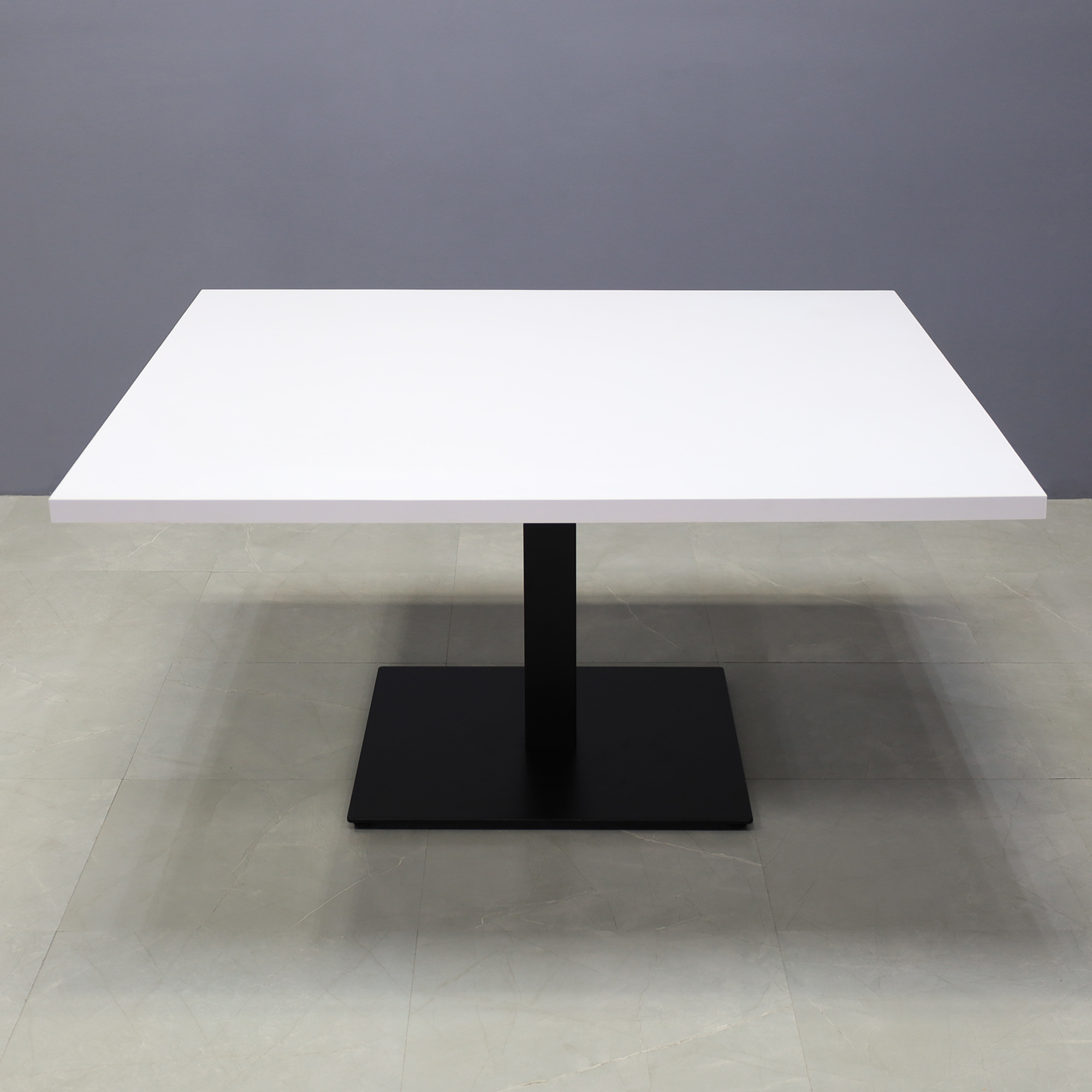 60-inch Newton Square Conference Table with X1 Base in white matte and black metal powder-coated base.