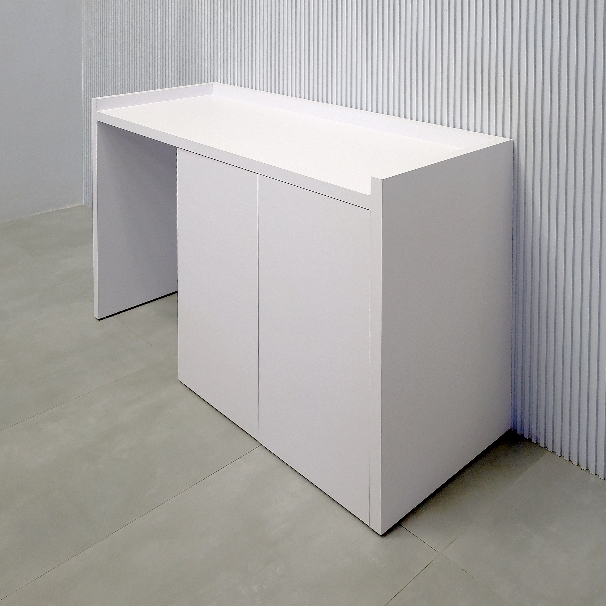 60-inch Avenue Beverage Station in White Matte laminate finish.