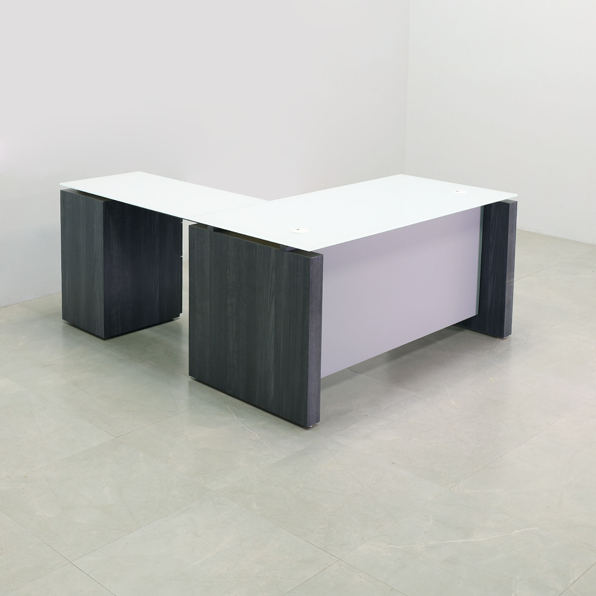 60-inch Denver L-Shape Executive Desk with return & cabinet on the right side when sitting, in 1/2