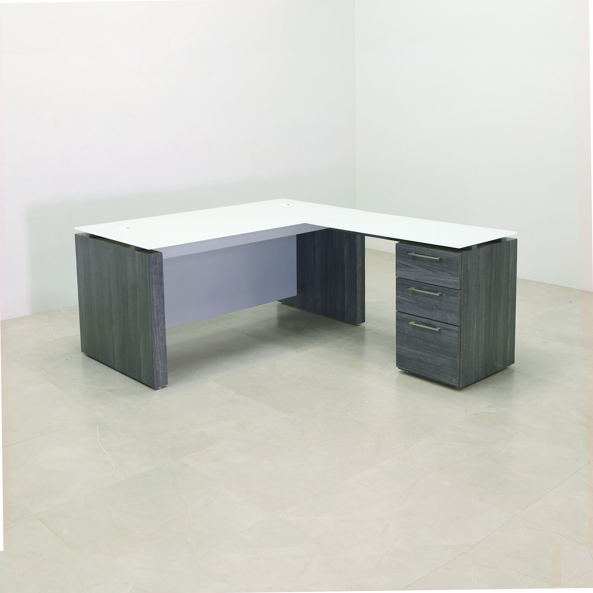 60-inch Denver L-Shape Executive Desk with return & cabinet on the right side when sitting, in 1/2