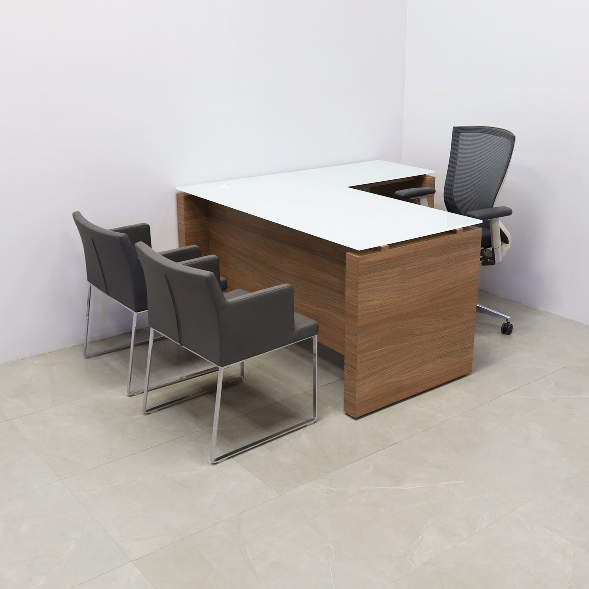 60-inch Denver L-Shape Executive Desk with return & cabinet on the right side when sitting, in 1/2