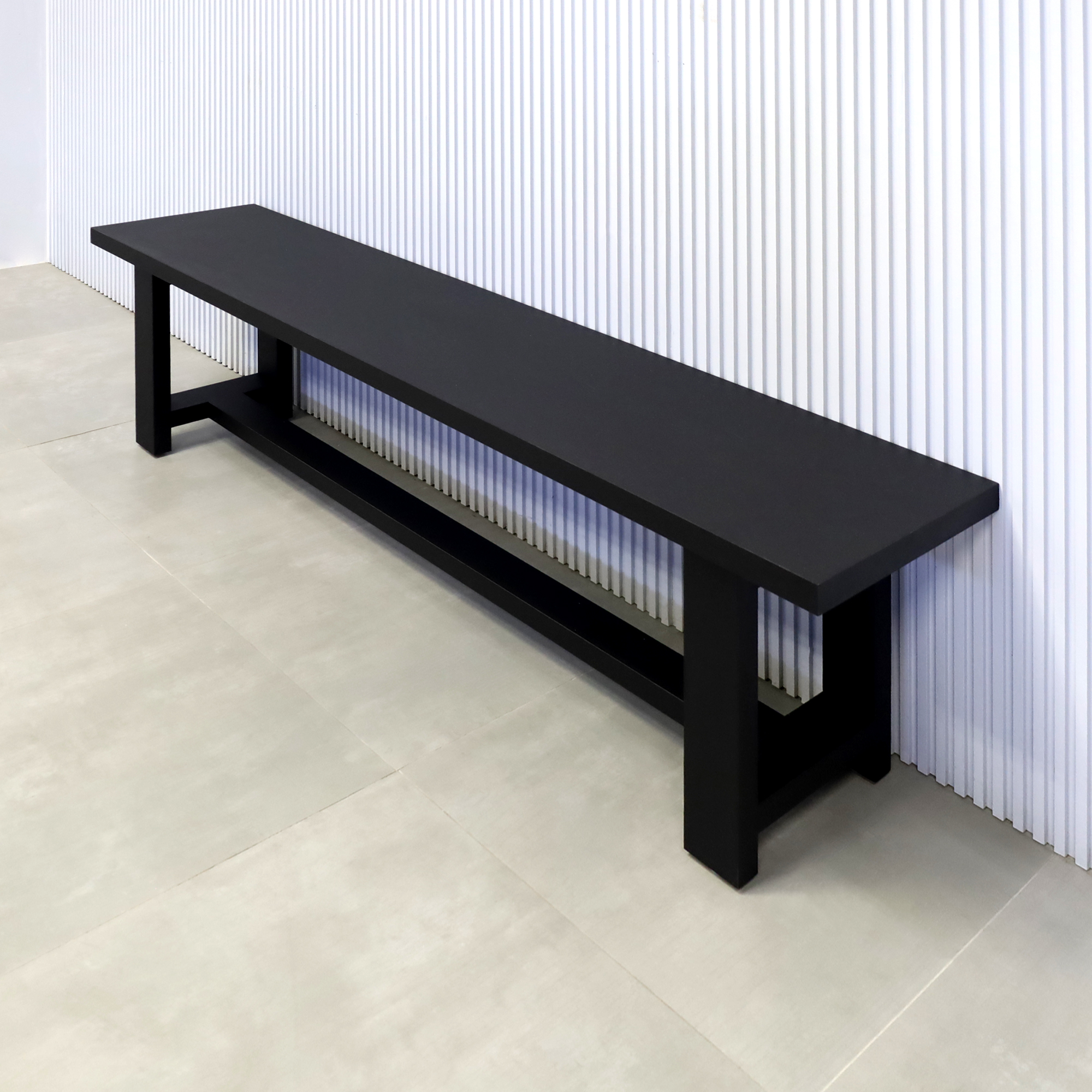 68-inch Charlotte Custom Bench in black traceless laminate seat and black traceless laminate base.