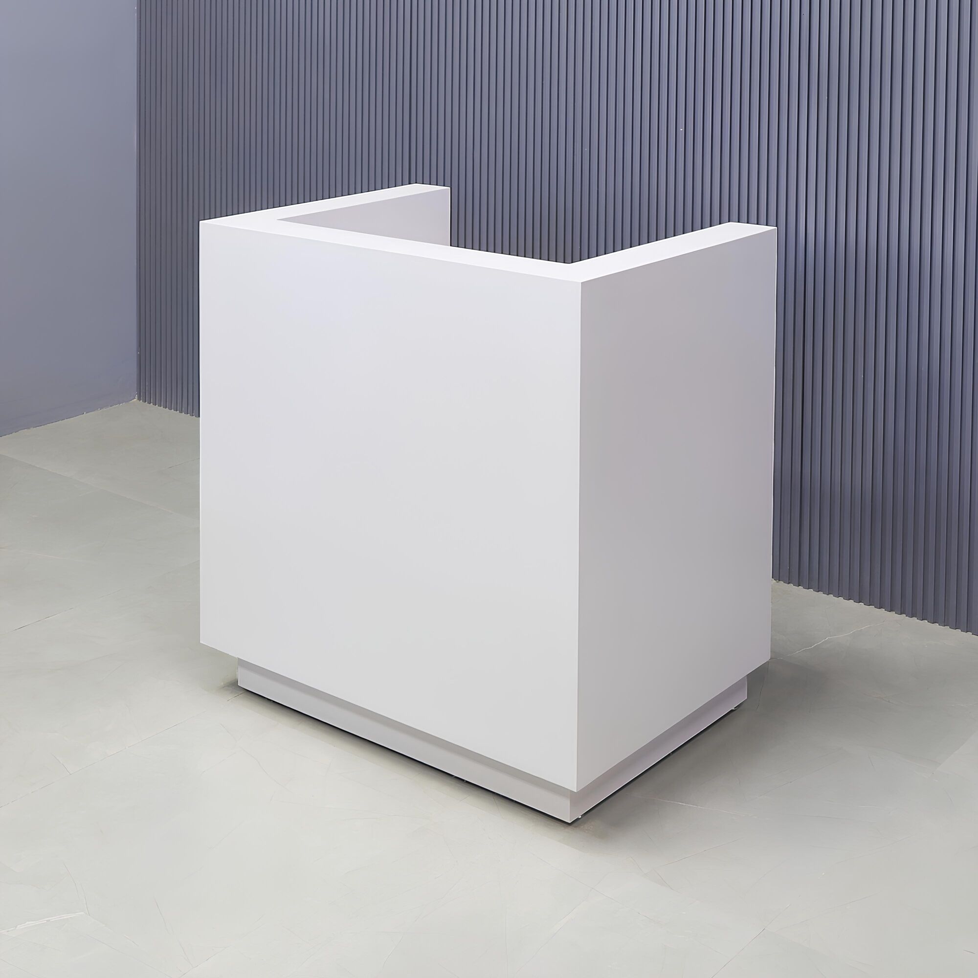 36-inch Dallas U-Shape Podium & Host in white matte laminate main desk and toe-kick.