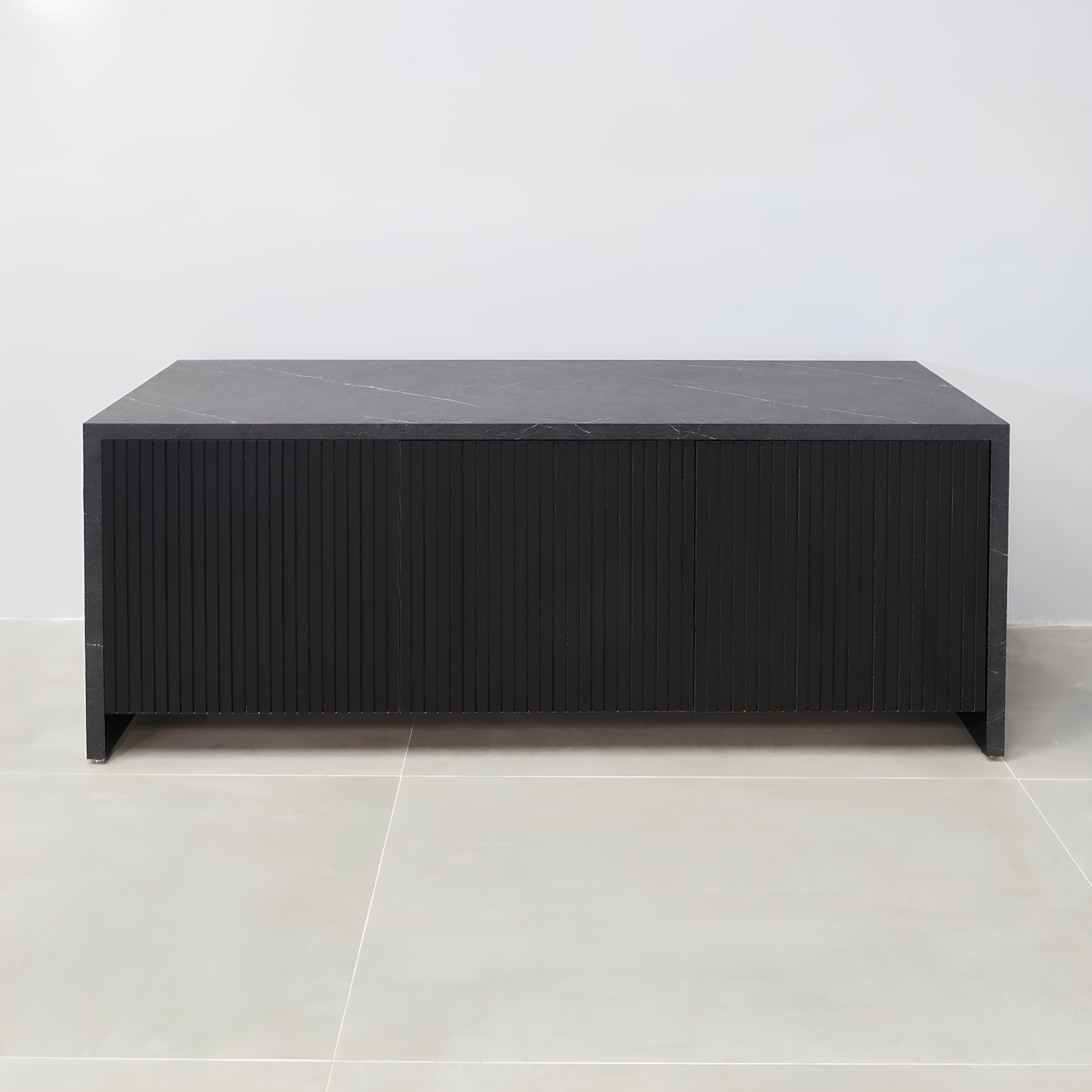 72-inch Boston Storage Credenza with black stone PVC laminate main body, and black traceless tambour push-to-open doors.