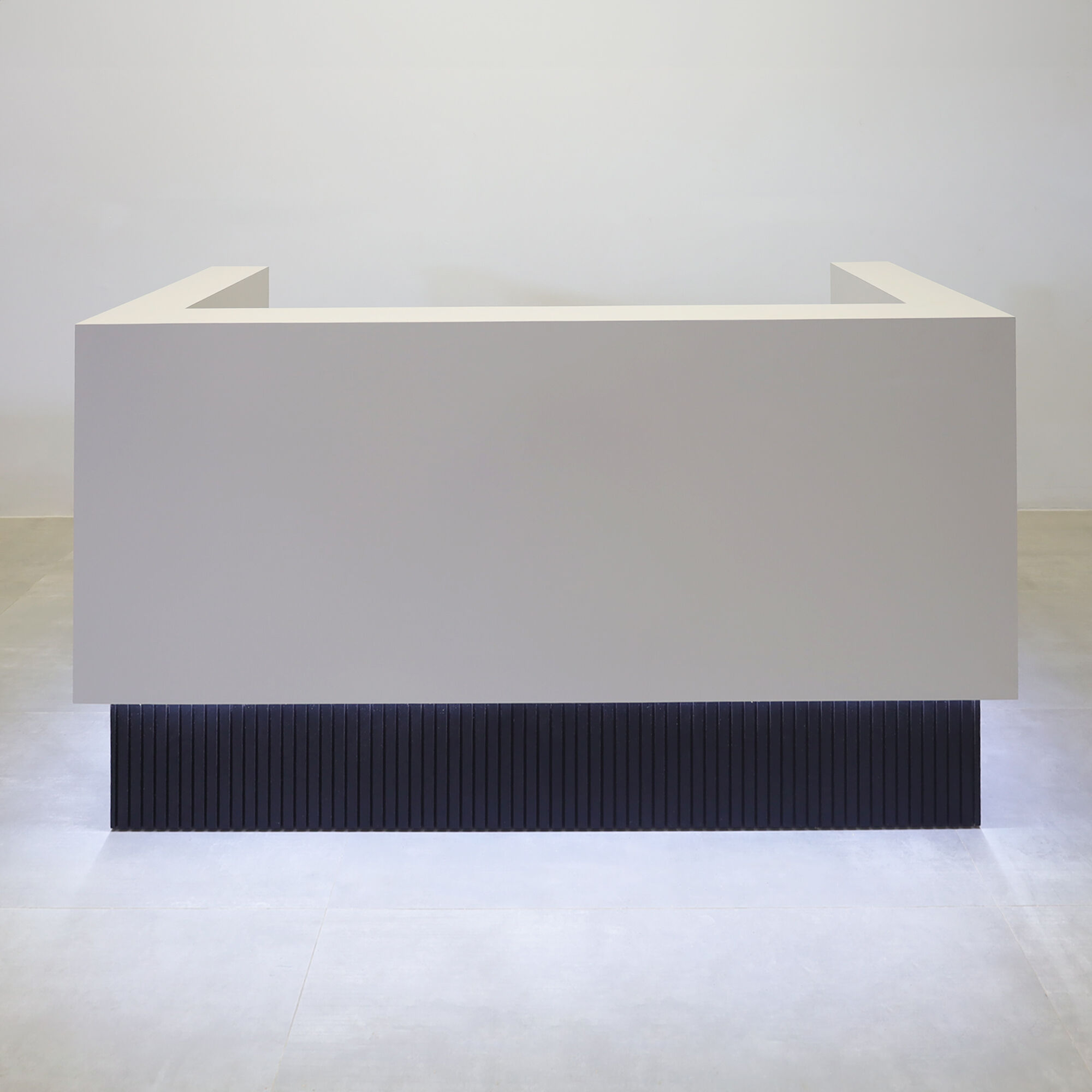 72-inch Dallas U-Shape Reception Desk with light gray laminate desk & accent, and White LED.