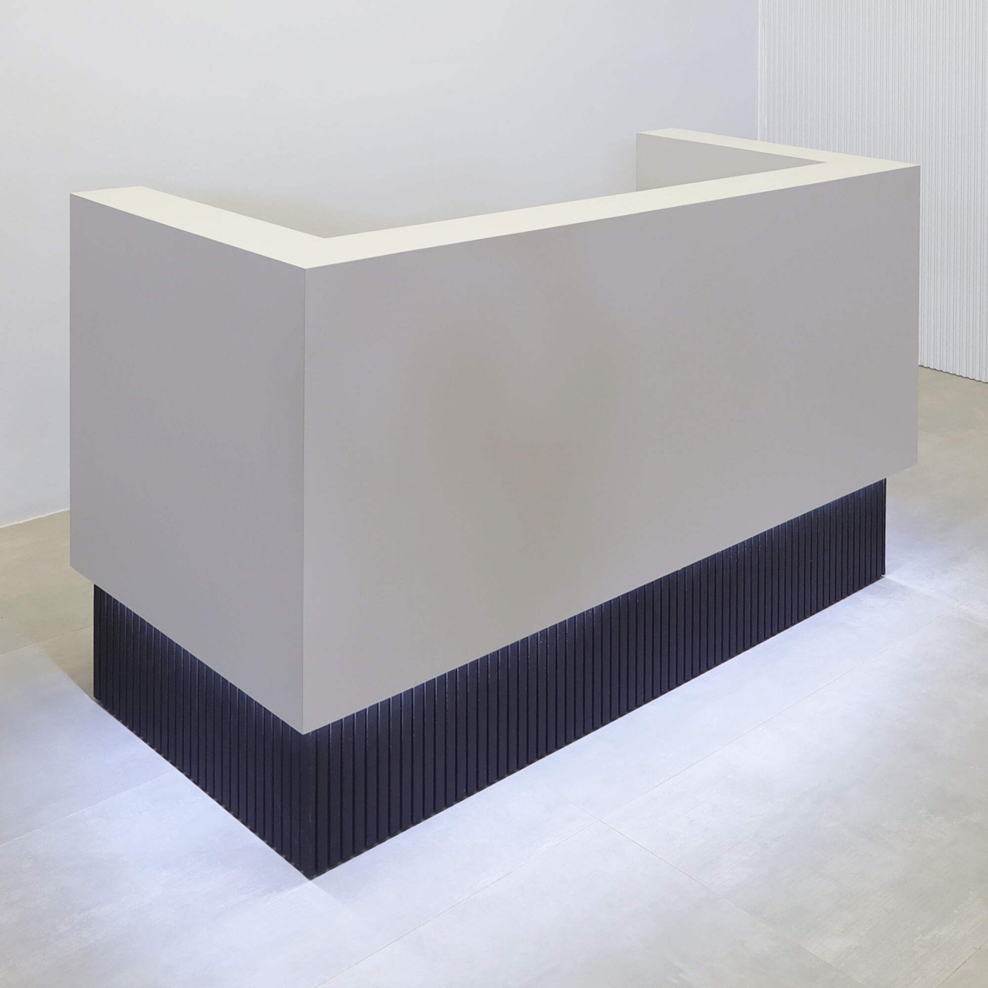 72-inch Dallas U-Shape Reception Desk with light gray laminate desk & accent, and White LED.