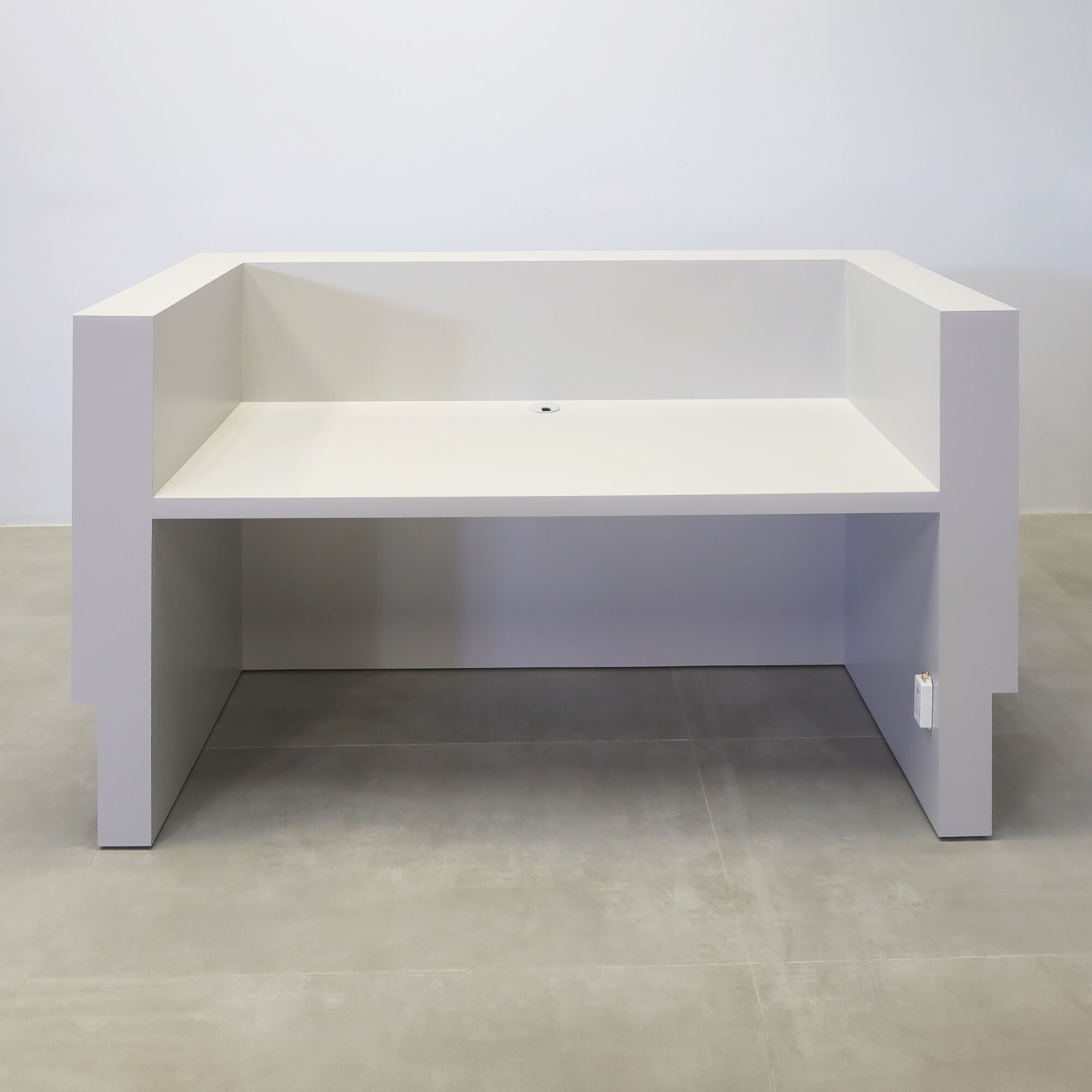 72-inch Dallas U-Shape Reception Desk with light gray laminate desk & accent, and White LED.
