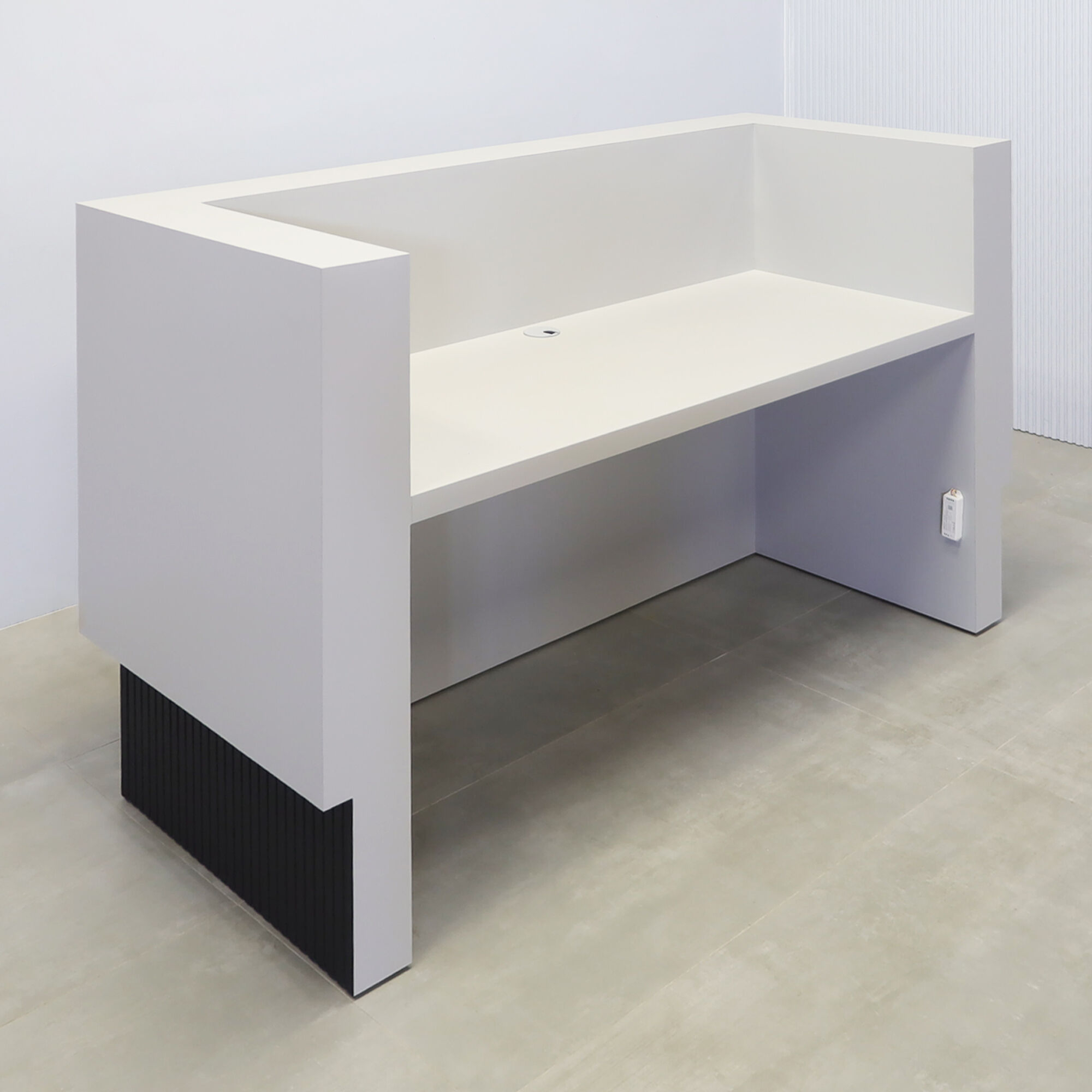 72-inch Dallas U-Shape Reception Desk with light gray laminate desk & accent, and White LED.