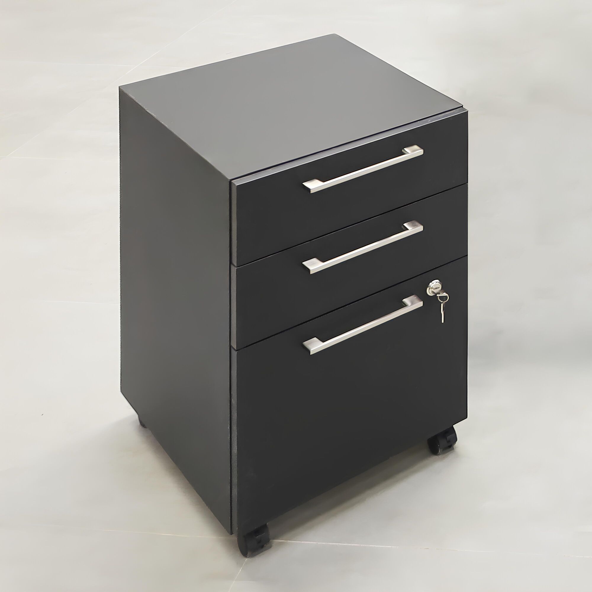 72-inch Nola U Reception Desk with dark gray traceless laminate desk & counter and brushed aluminum toe-kick.